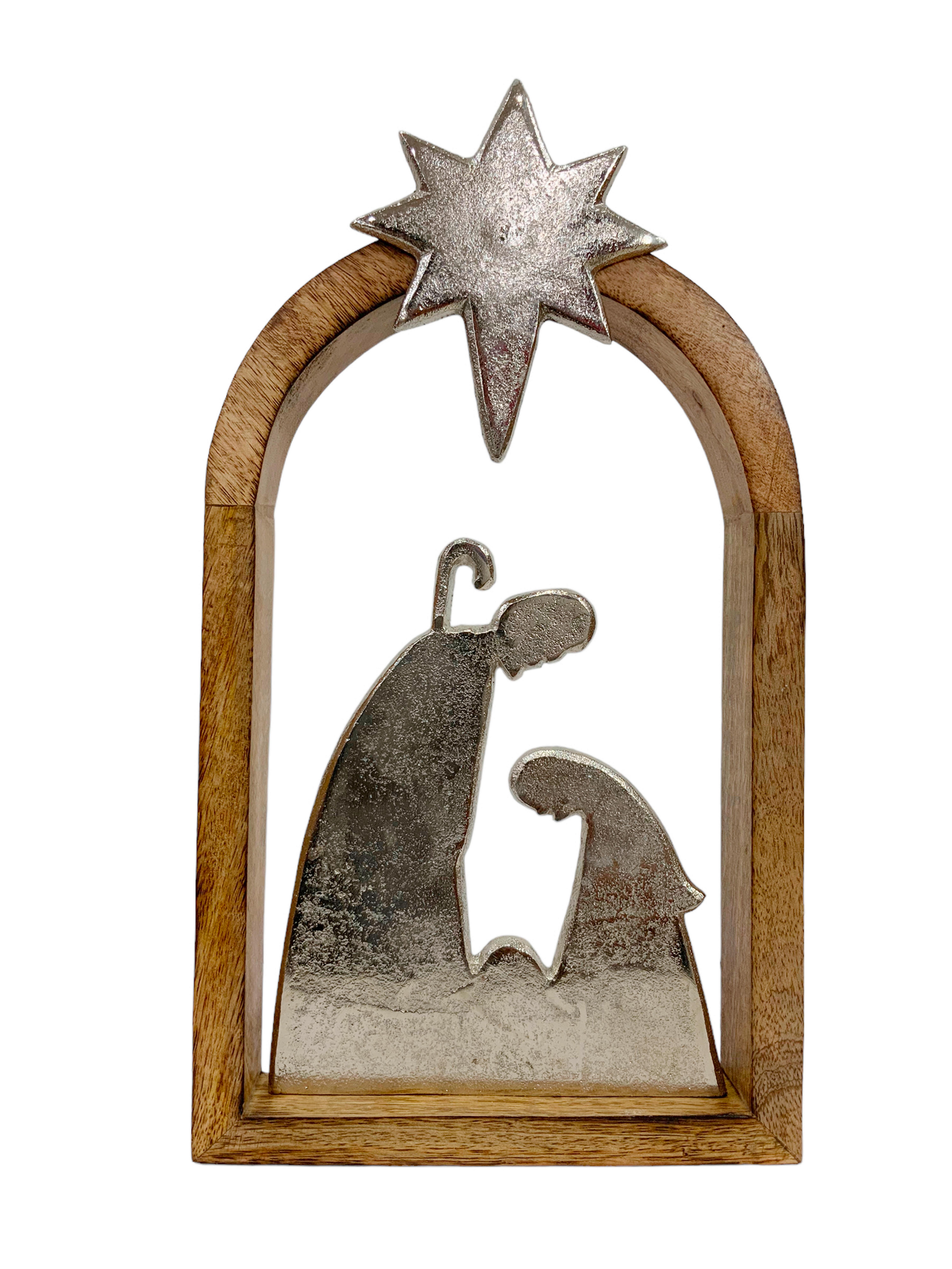 FIGURKA ŚWIĄTECZNA 20232127 - kolor srebrny/kolor naturalny, Lifestyle, metal/drewno (19,5/34,5/4,5cm) - X-Mas