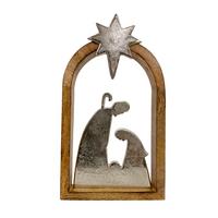 FIGURKA ŚWIĄTECZNA 20232127 - kolor srebrny/kolor naturalny, Lifestyle, metal/drewno (19,5/34,5/4,5cm) - X-Mas