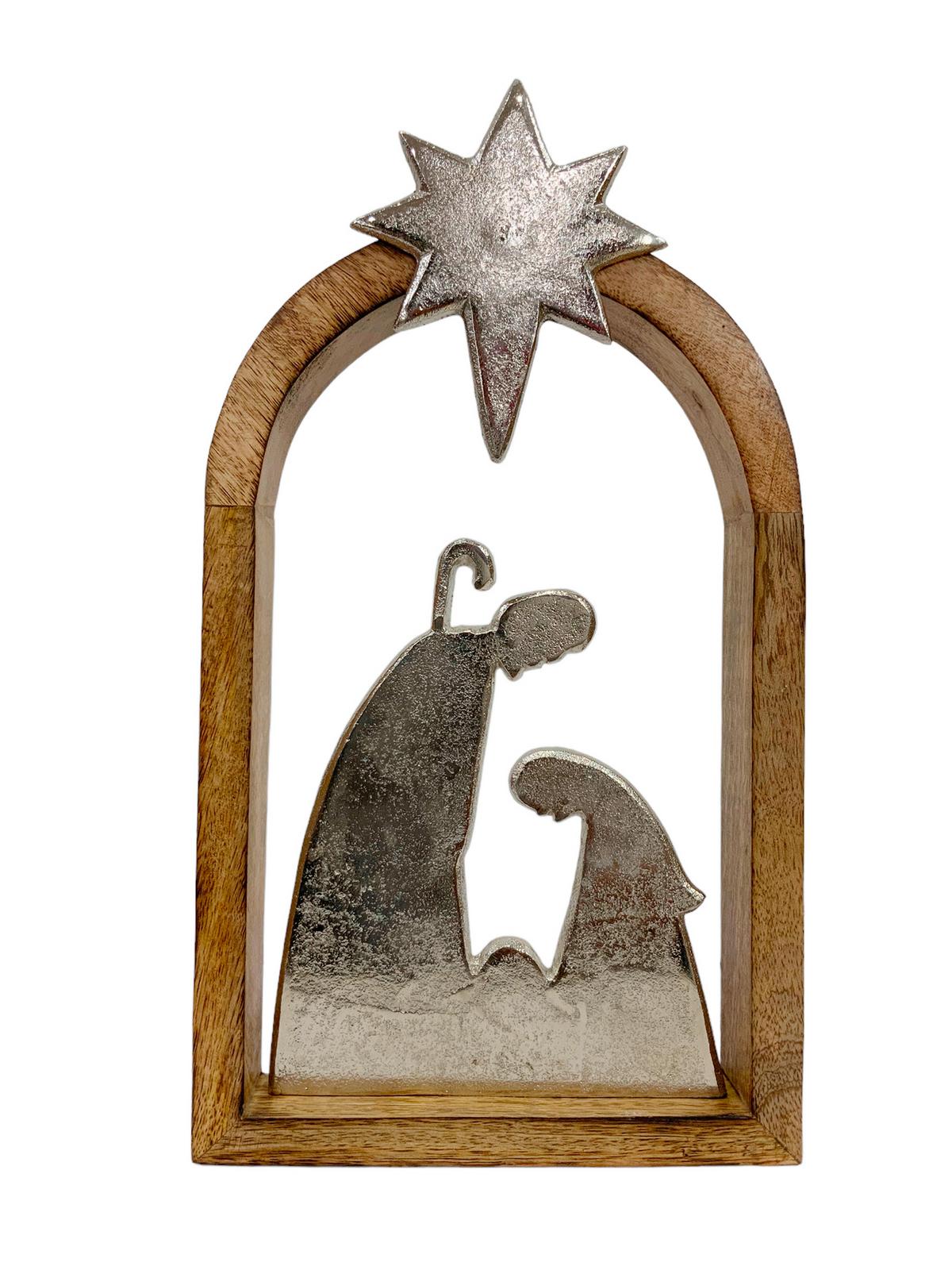 FIGURKA ŚWIĄTECZNA 20232127 - kolor srebrny/kolor naturalny, Lifestyle, metal/drewno (19,5/34,5/4,5cm) - X-Mas