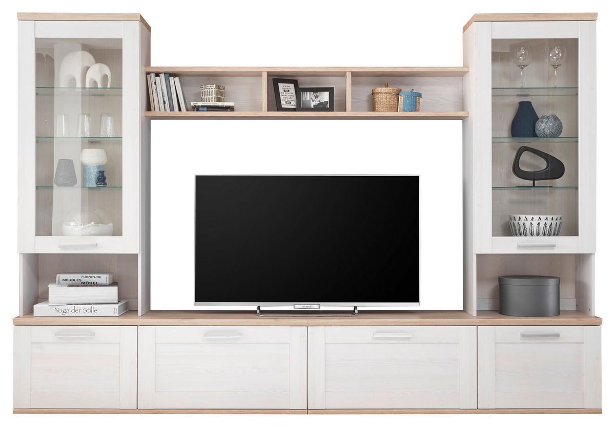 Dnevni Regal Romance, Bela, Barva Hrasta - srebrne barve/barve hrasta, Design, umetna masa/steklo (277/191/35/43cm) - MID.YOU