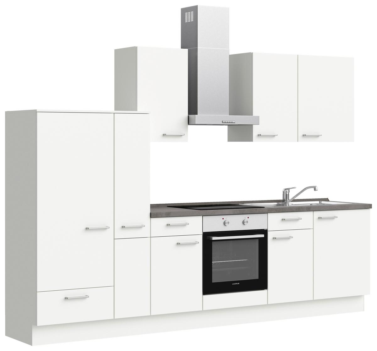 Küchenblock Touch Low m. Geräten Weiß - Schieferfarben/Edelstahlfarben, MODERN, Holzwerkstoff/Metall (300cm) - Nobilia