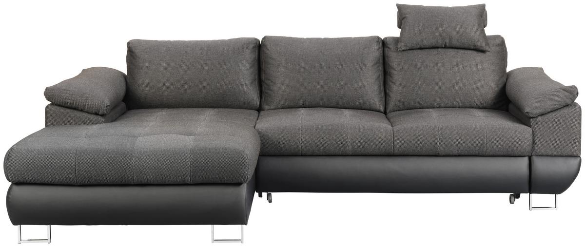 Wohnlandschaft Focus in Grau mit Bettfunktion - Chromfarben/Anthrazit, KONVENTIONELL, Textil/Metall (170/91/117/268cm) - Mömax