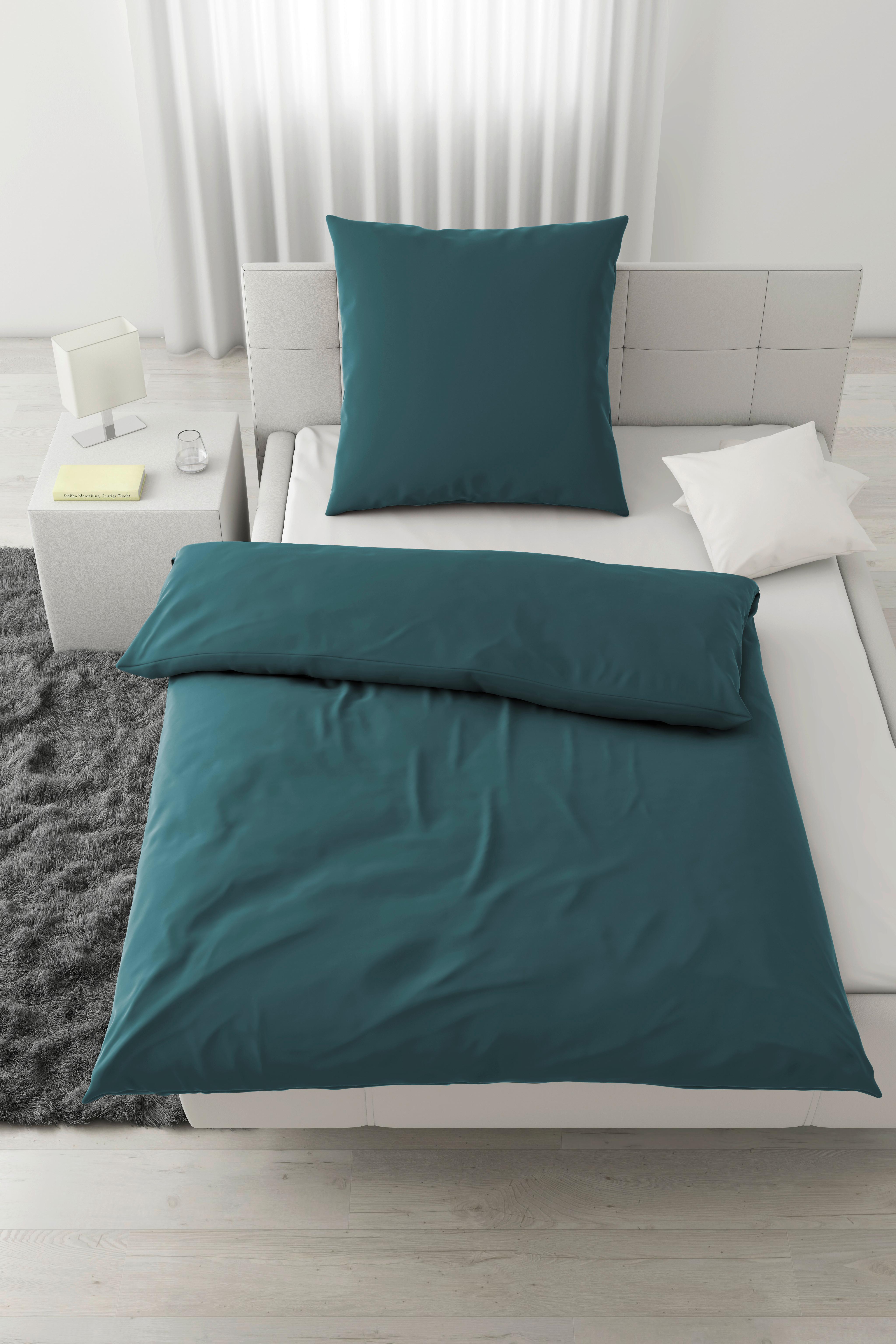 Bettwäsche Bio-Sophia Uni Petrol ca. 135x200cm - Petrol, Natur, Textil (135/200cm) - ecoTree