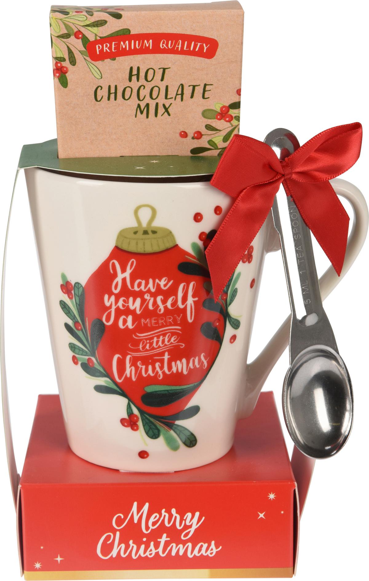 Mikulásbögre Forrócsokoládéval Christmas - piros/fehér, Konventionell, kerámia (11,7/9/19cm)