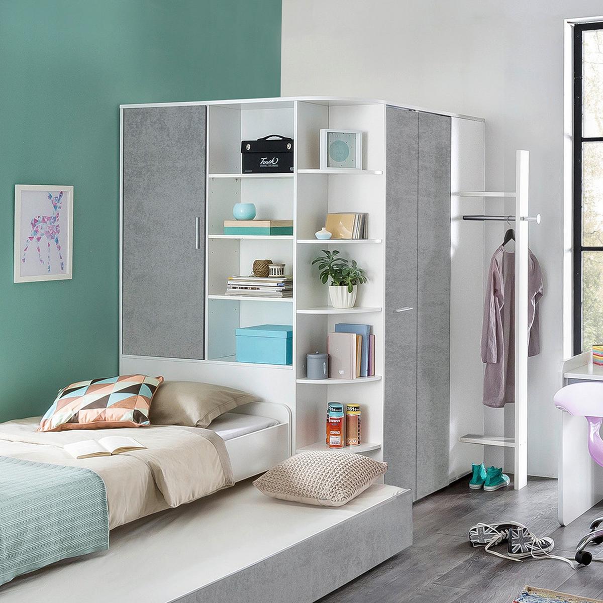 Eckschrank Young Grau/Weiß - Graphitfarben/Alufarben, KONVENTIONELL, Holzwerkstoff/Kunststoff (124/198/148cm) - Mömax