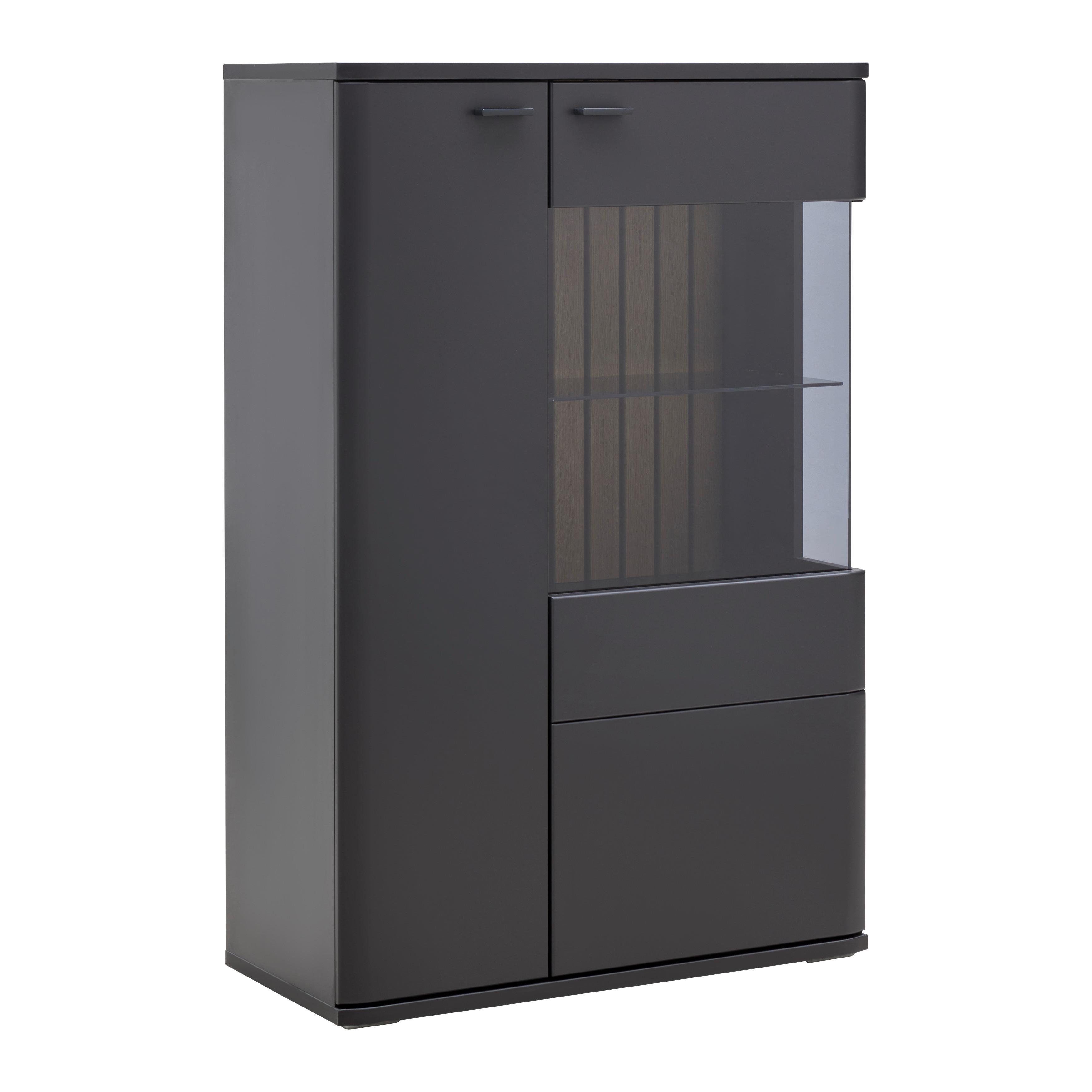 Highboard Carreto in Schwarz/Eichefarben - Eichefarben/Anthrazit, MODERN, Glas/Holzwerkstoff (80/124/38cm) - Premium Living