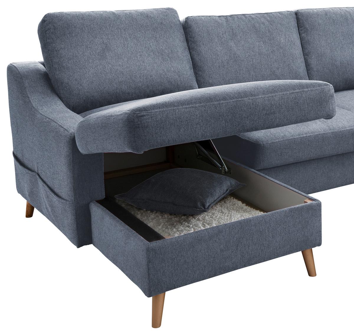 Wohnlandschaft Valentina Blau Struktur - Blau/Naturfarben, KONVENTIONELL, Holz/Textil (150/301/200cm) - P & B