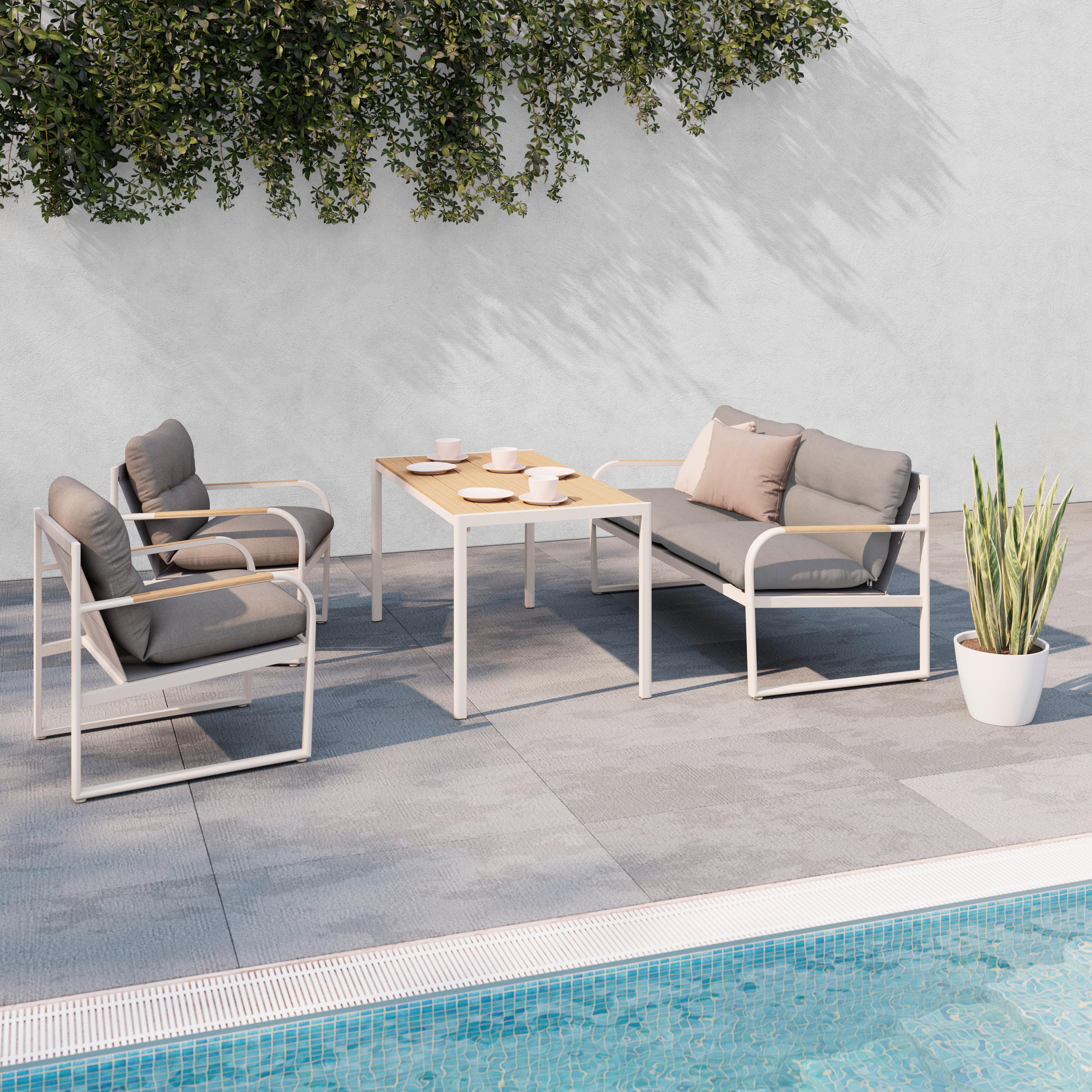 Garnitură grădină Florenz 2 - gri deschis/culoare lemn tec, Modern, plastic/metal - Mömax