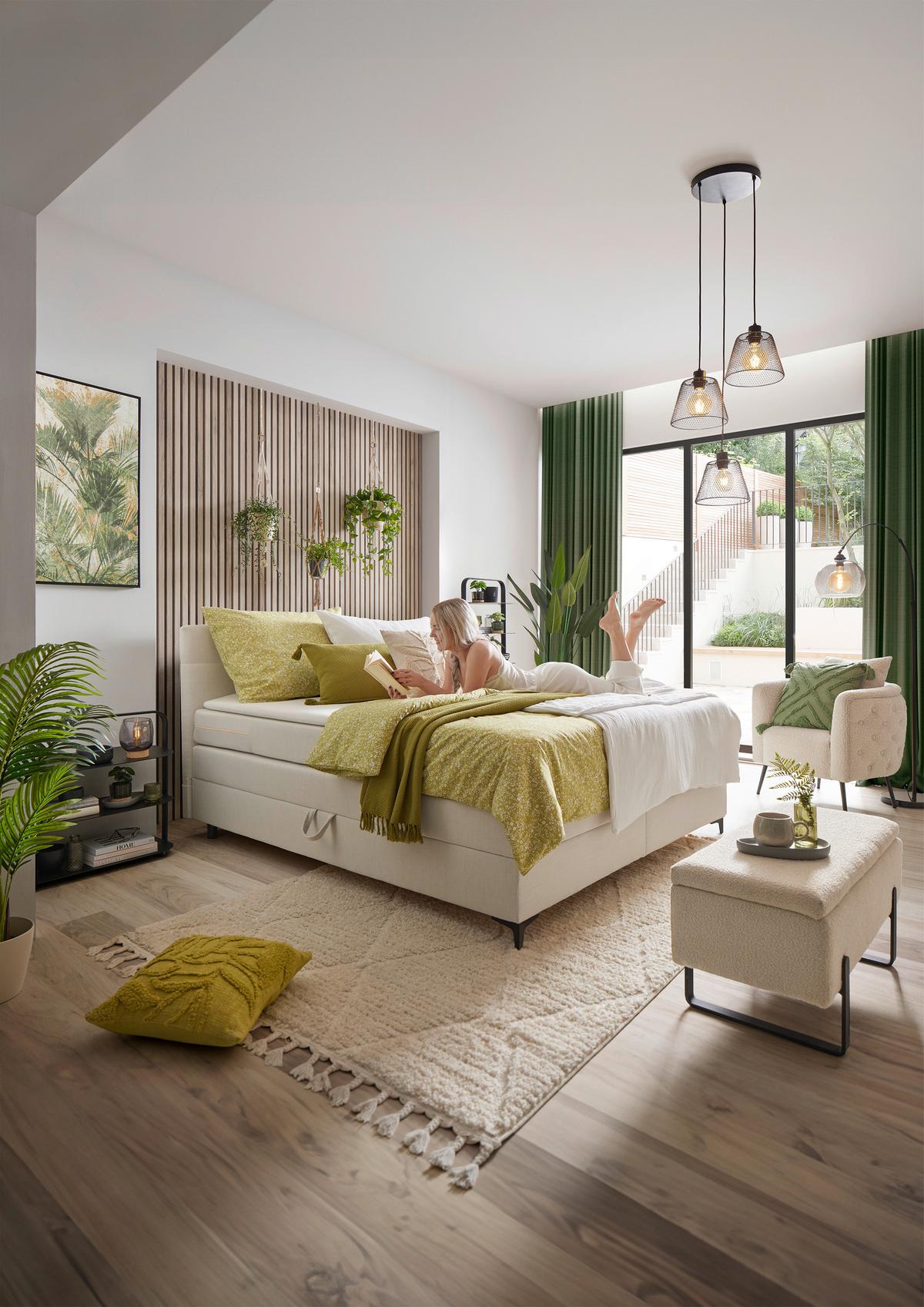 Boxspringbett Bari Creme ca. 200x200cm - Creme/Schwarz, KONVENTIONELL, Textil/Metall (200/200cm) - Mömax