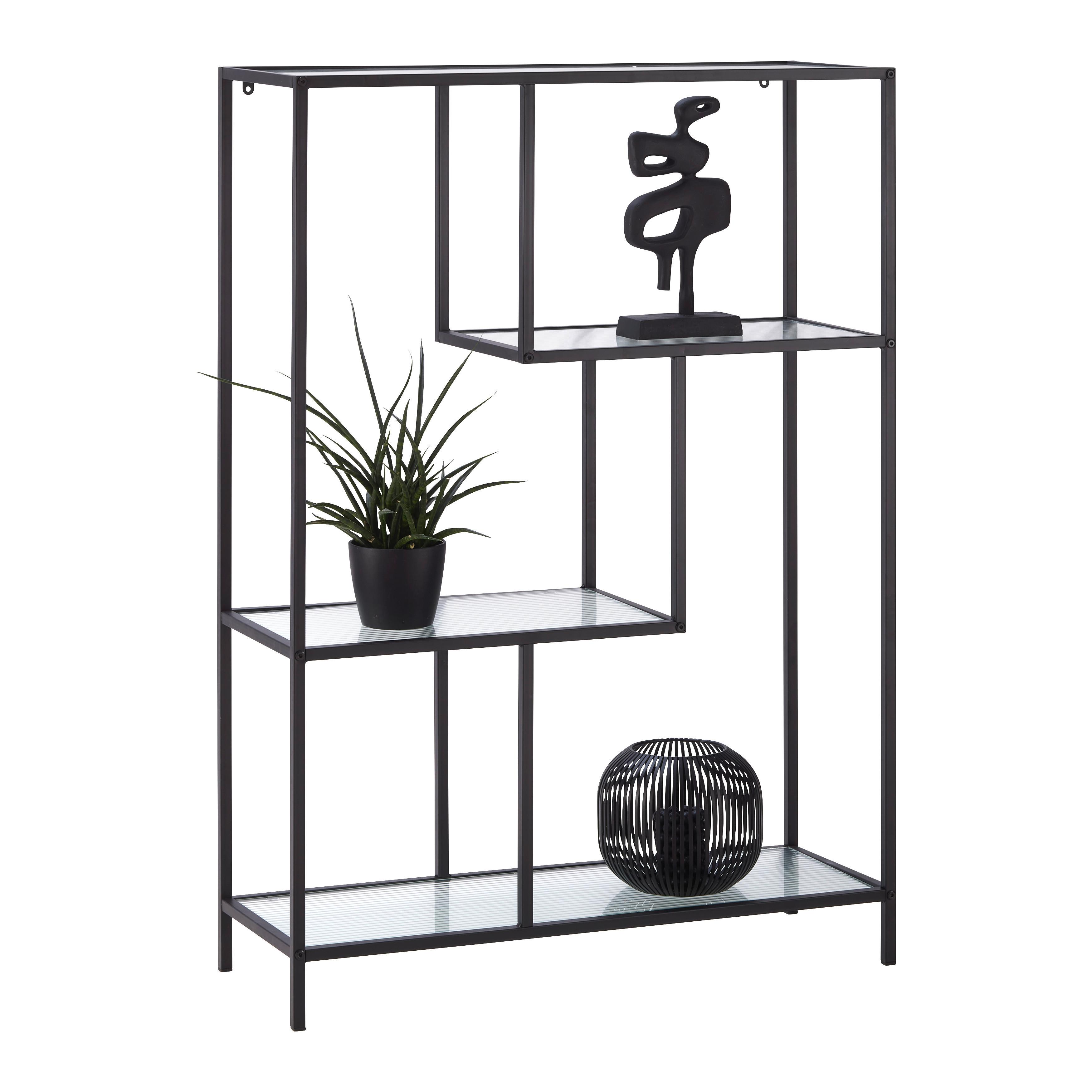 Regal Shine Schwarz - Schwarz, MODERN, Glas/Metall (80/113/30cm) - Mömax
