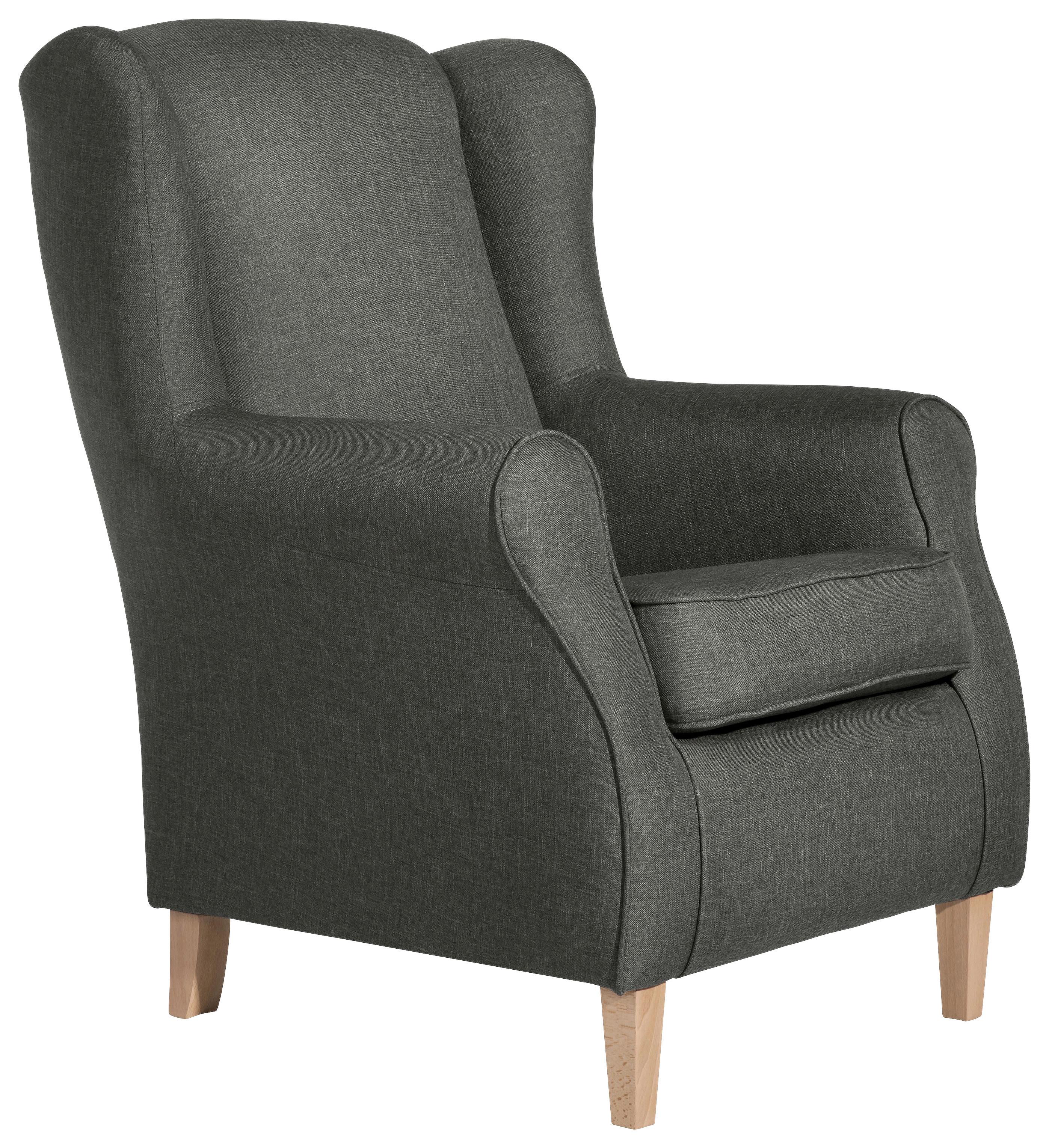 Ohrensessel Lorris Anthrazit Flachgewebe - Anthrazit/Buchefarben, MODERN, Textil (77/103/86cm) - Max Winzer