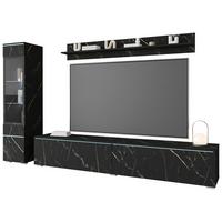 Wohnwand Vera ca. 210x130 cm Schwarz - Schieferfarben/Grau, Basics, Glas/Holzwerkstoff (210/130/33cm) - P & B