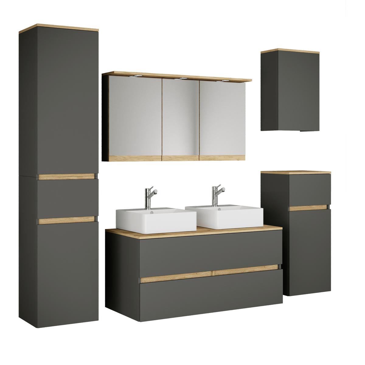 Badezimmer Cosila - Honigeiche/Weiss, Trend, Keramik/Holzwerkstoff (191cm) - MID.YOU