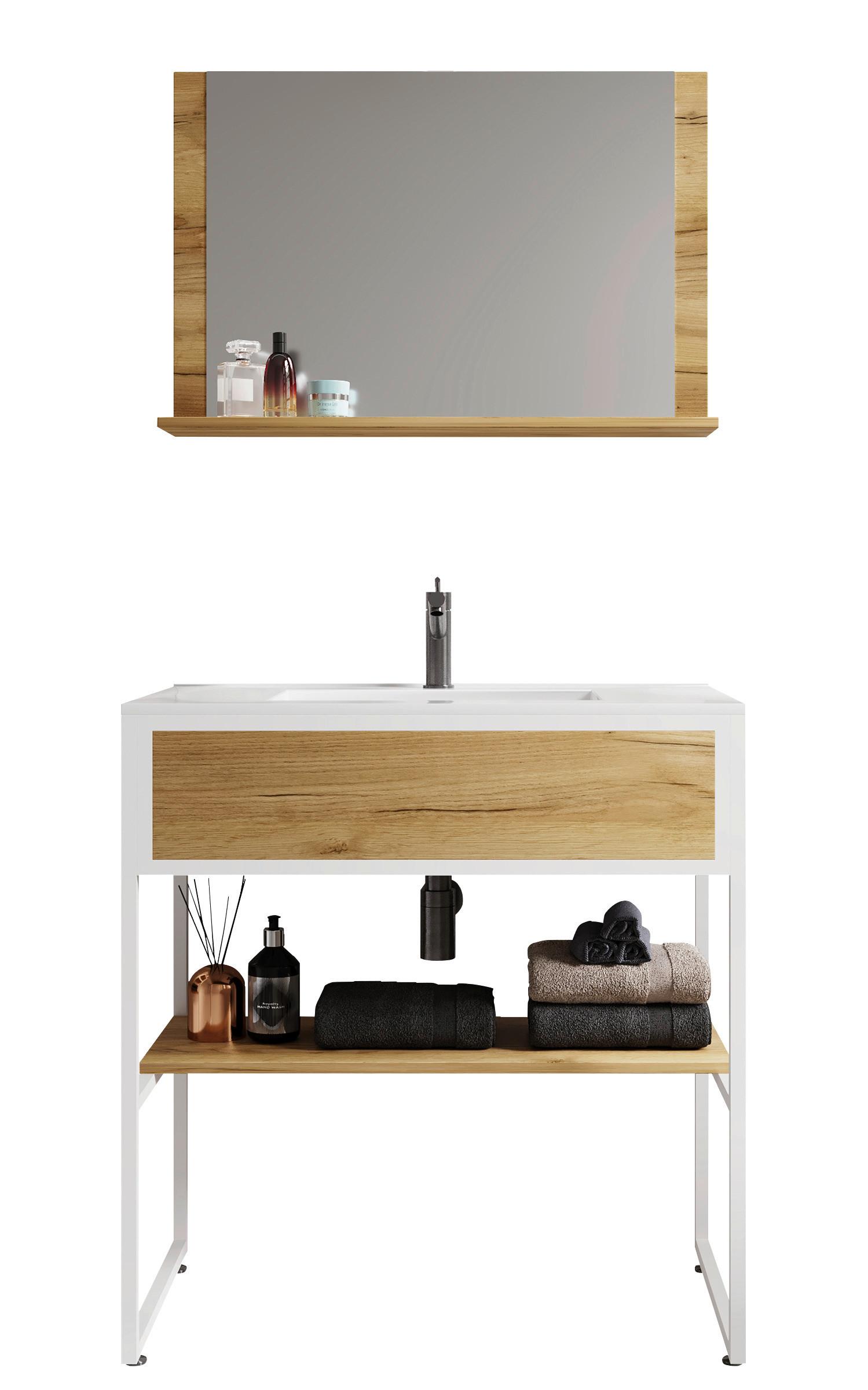 Kopalnica Bitila 80, Bela, Barva Hrasta, 3-Delno - črna/bela, Moderno, kovina/umetna masa (80cm) - MID.YOU
