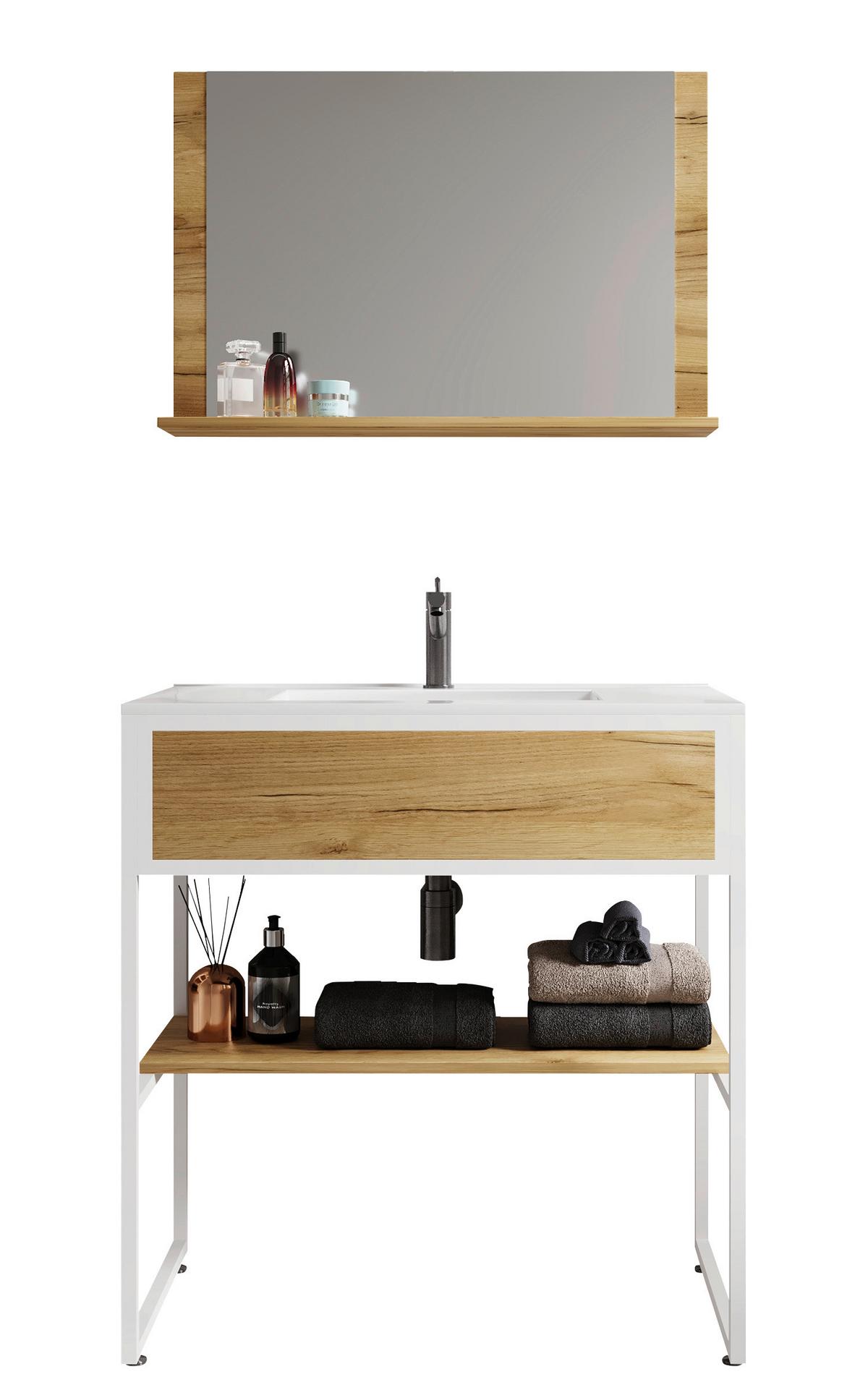 Kopalnica Bitila 80, Bela, Barva Hrasta, 3-Delno - črna/bela, Moderno, kovina/umetna masa (80cm) - MID.YOU
