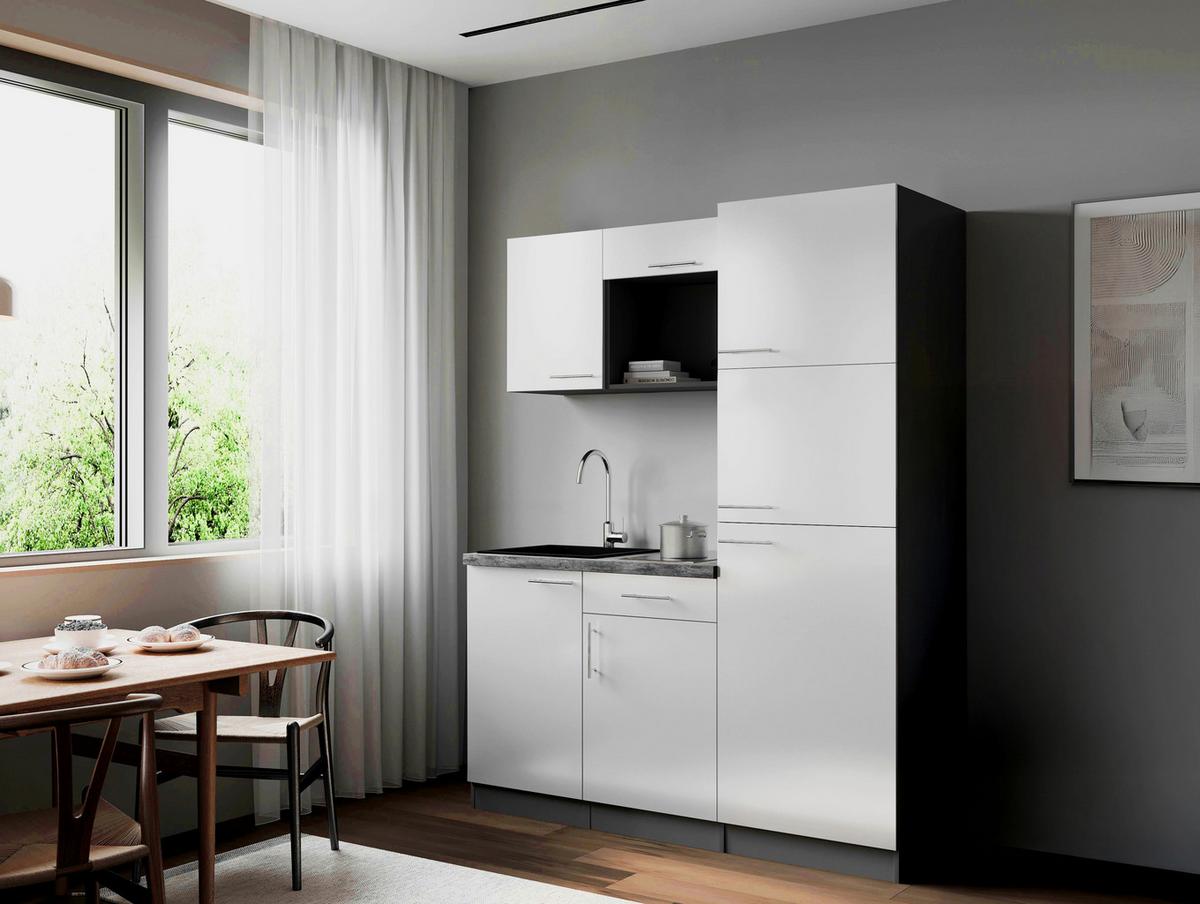 Küchenblock Oliver m. Geräten Weiß - Weiß/Grau, Trend, Holzwerkstoff/Metall (160cm) - Respekta