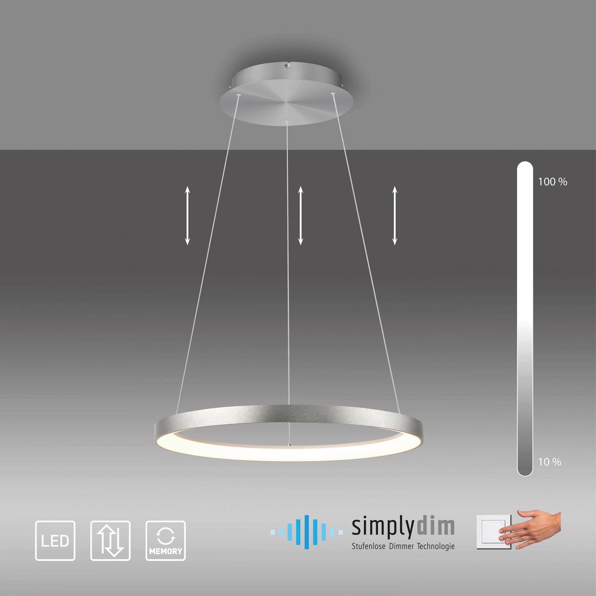 LAMPA ZWIESZANA LED 2851-95 HOOP - kolor aluminiowy, Design, tworzywo sztuczne/metal (57/180/200cm) - Paul Neuhaus
