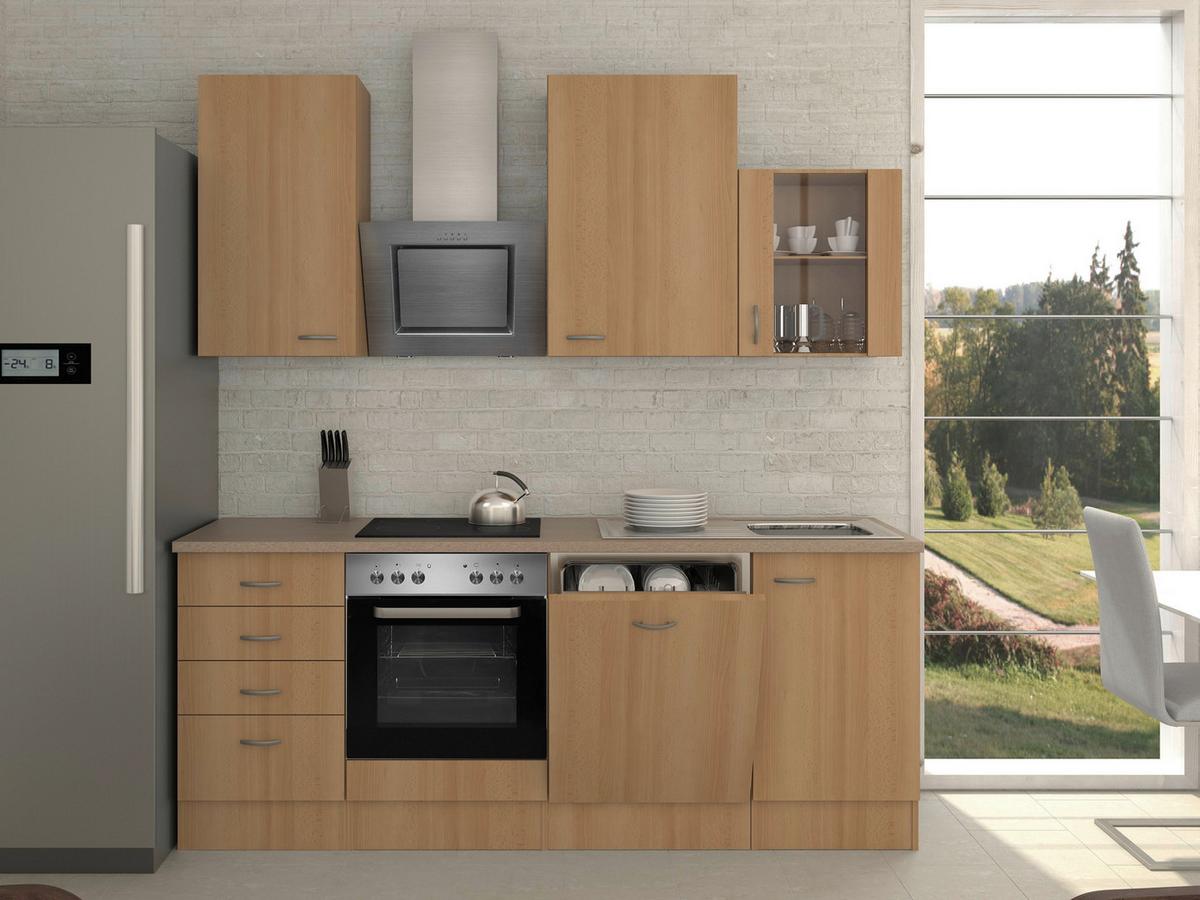 Kuhinjski Blok Z Aparati Nano, Barva Bukve - barve nerjavečega jekla/barve bukve, Moderno, umetna masa/steklo (220cm) - FlexWell