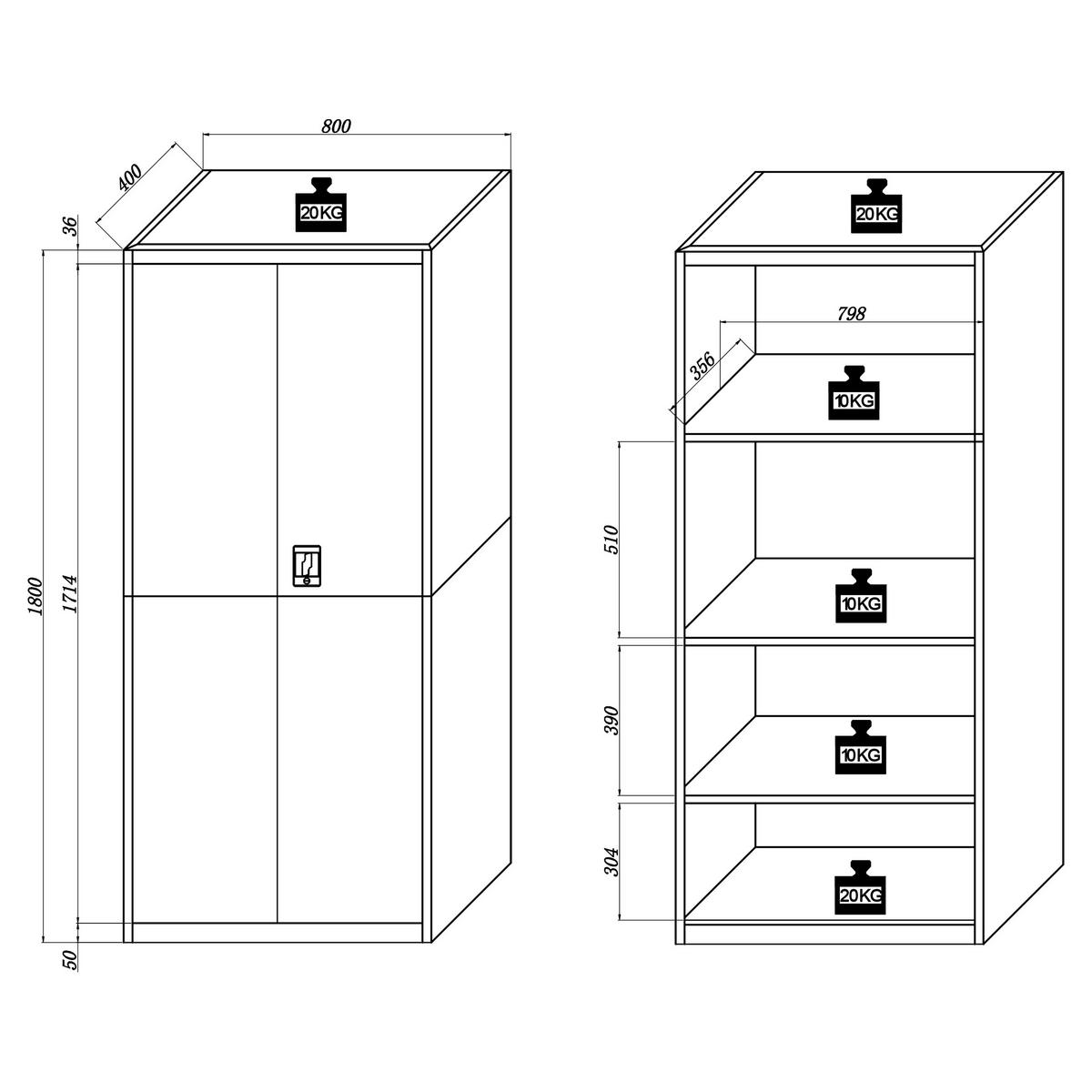 Aktenschrank Malivo - Weiss/Anthrazit, Konventionell, Metall (80/180/40cm) - MID.YOU