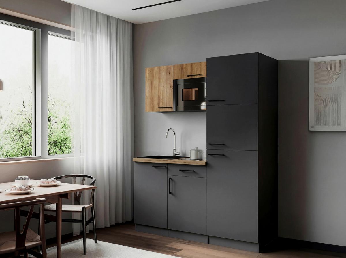 Küchenblock Oliver m. Geräten Grau - Eiche Artisan/Grau, Trend, Holzwerkstoff/Metall (160cm) - Respekta