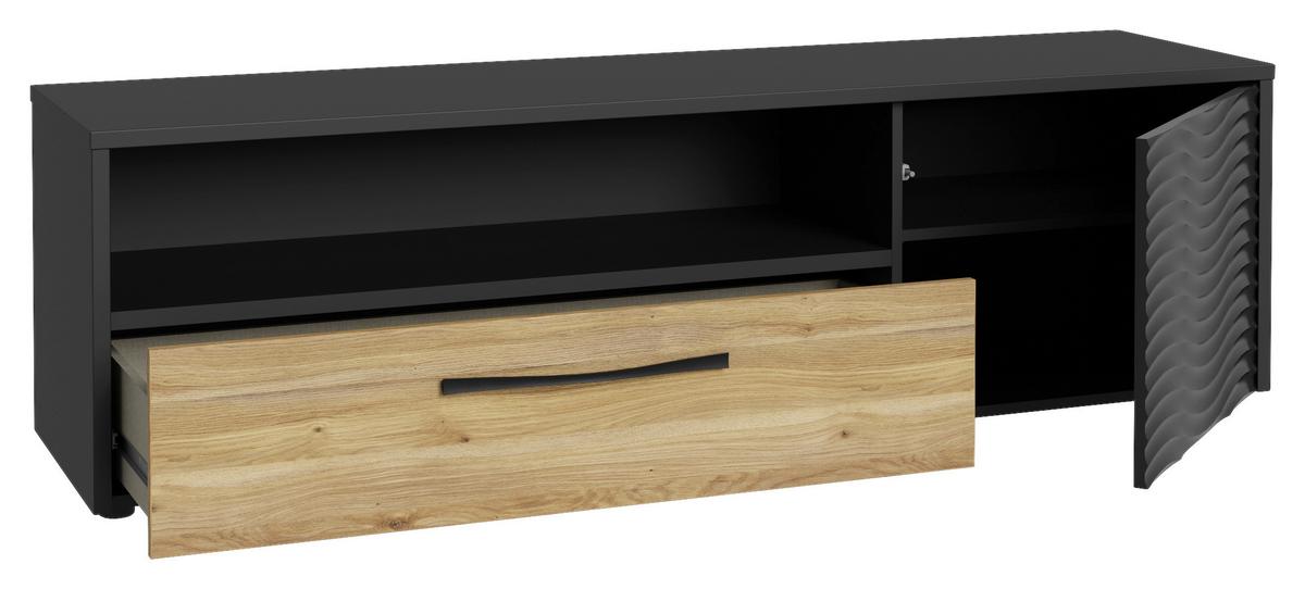 Tv-element Karlshamn - črna/barve hrasta, Moderno, kovina/leseni material (164,2/47,2/42cm) - Mömax