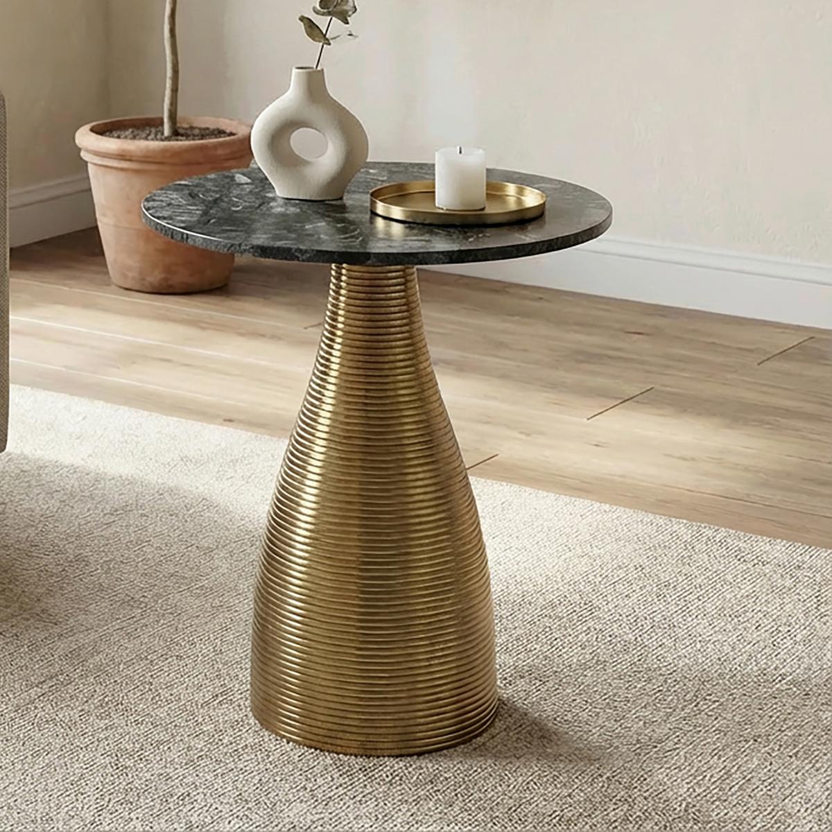 Masă Auxiliară Wl7.515 - auriu/verde, Design, metal/piatră (40/40/48cm) - Livetastic