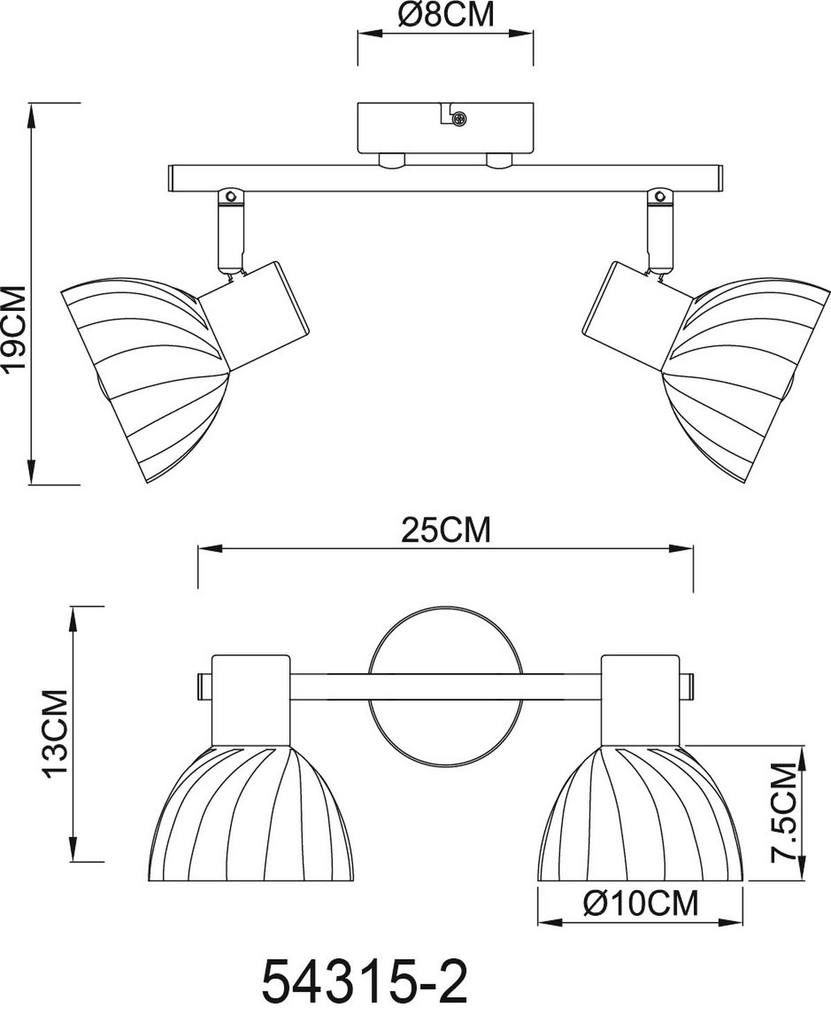 STRAHLER 54315-2 ZACHERY - Nickelfarben, Konventionell, Glas/Metall (25/13/19cm) - Globo
