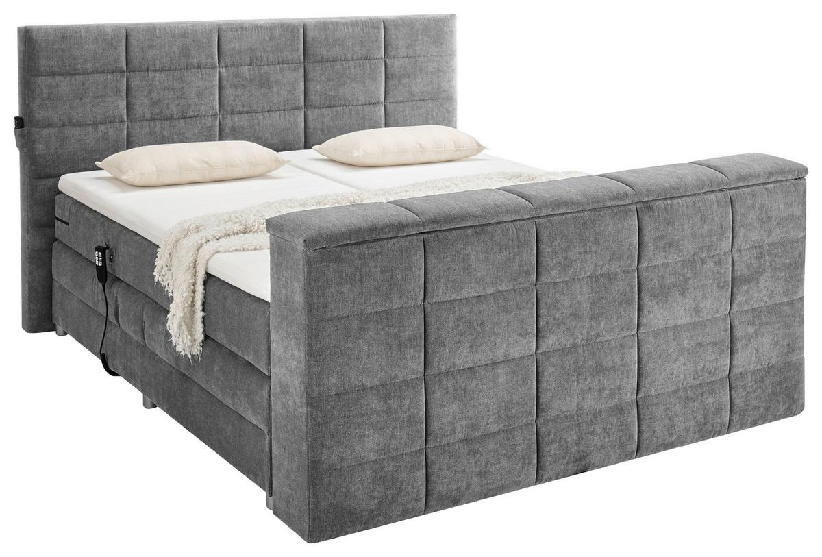 Boxspringbett Denver Grau ca. 180x200 cm mit Topper - Grau, KONVENTIONELL, Textil (180/200cm) - Carryhome