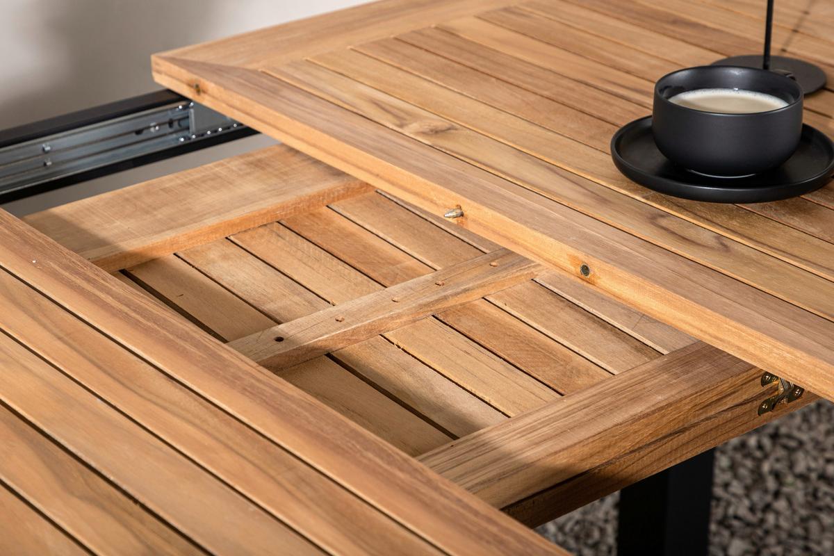 Gartentisch Panama ca. 210x90 cm Schwarz/Teakholz - Schwarz/Teakfarben, KONVENTIONELL, Holz/Metall (210/90/75cm) - Gardenson