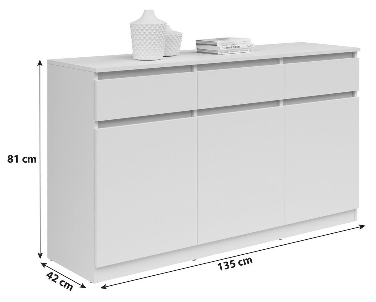 Komoda Saturn, Bela - bela, Konvencionalno, leseni material (135/81/42cm)