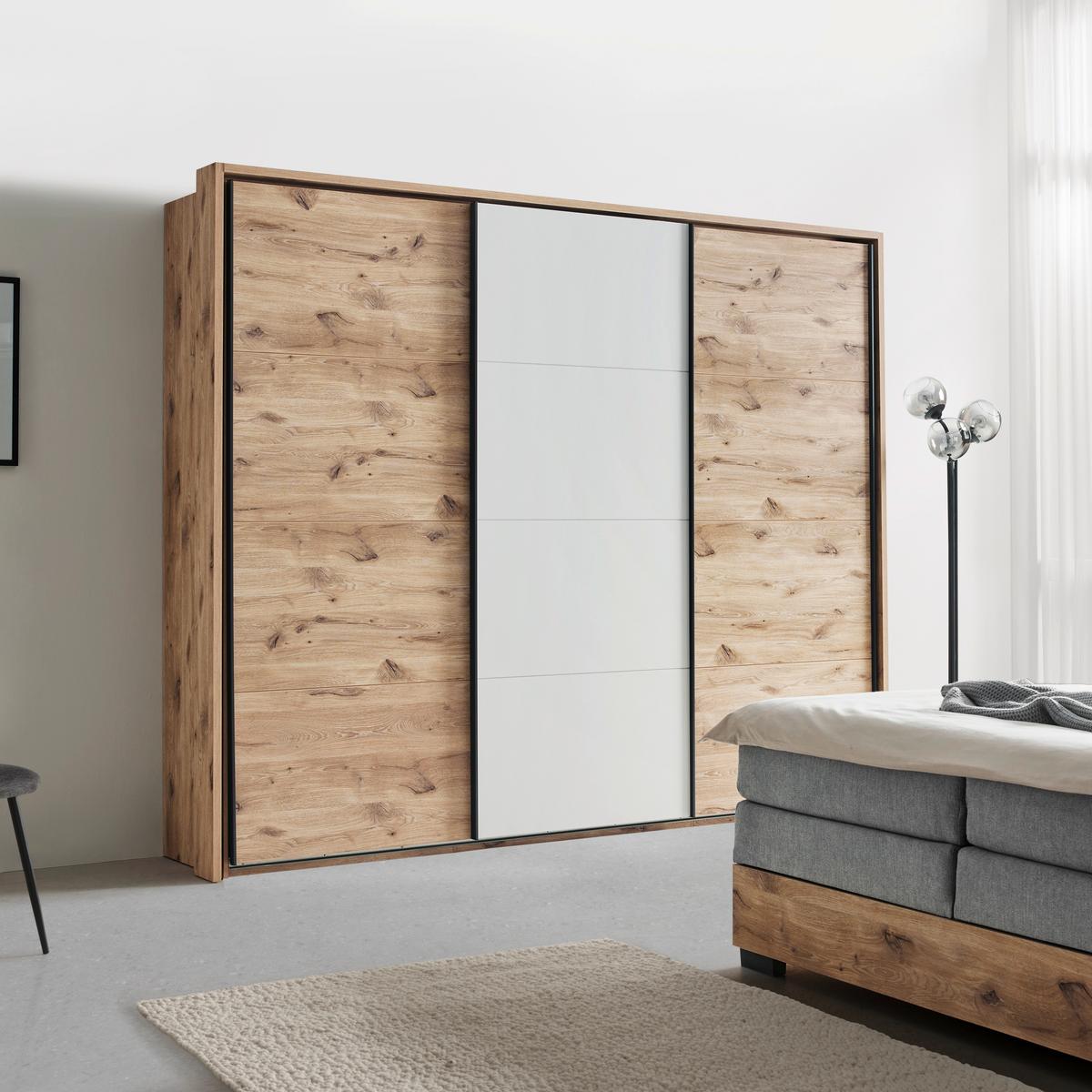 Schwebetürenschrank Ravenna in Eichefarben/Hellgrau - Eichefarben/Hellgrau, Konventionell, Holzwerkstoff/Metall (280/231/60cm) - Premium Living