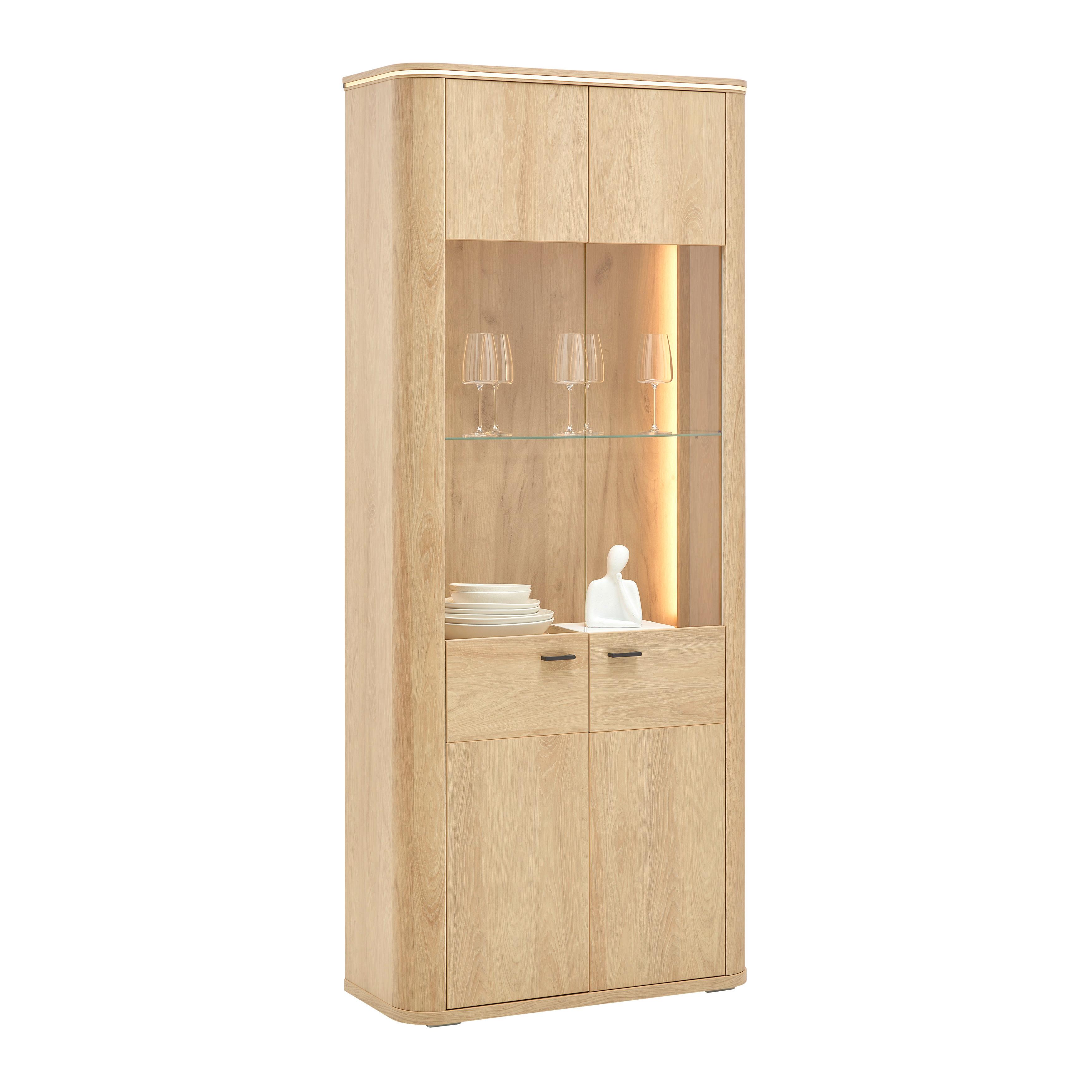 Vitrine Lagos Eichefarben - Eichefarben/Anthrazit, MODERN, Glas/Holzwerkstoff (89,2/209,5/37,5cm) - Premium Living