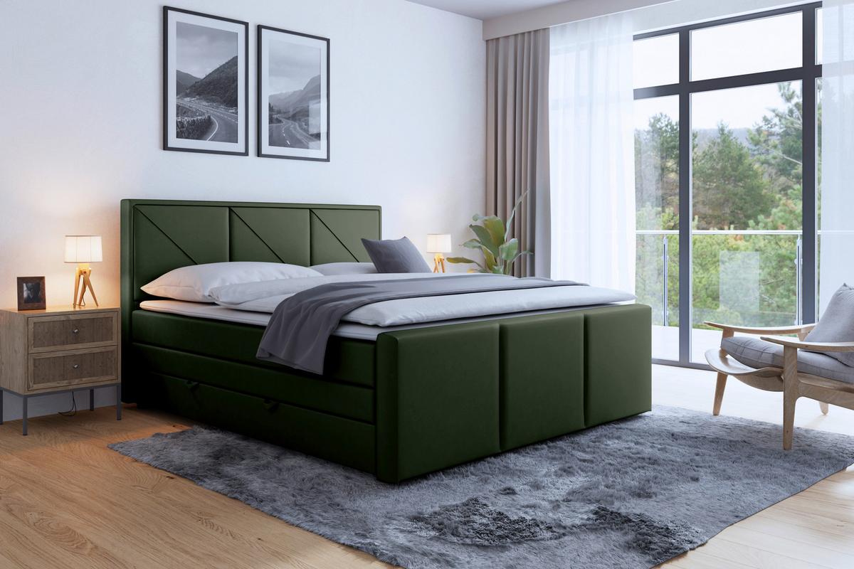 Boxspringbett Bologna ca. 180x200 cm Grün - Grün, MODERN, Holz/Kunststoff (180/200cm) - MID.YOU