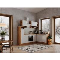 Eckküche Weiß/Eiche ca. 250x172 cm - Eichefarben/Weiß, Basics, Holzwerkstoff/Metall (250/172cm) - Respekta