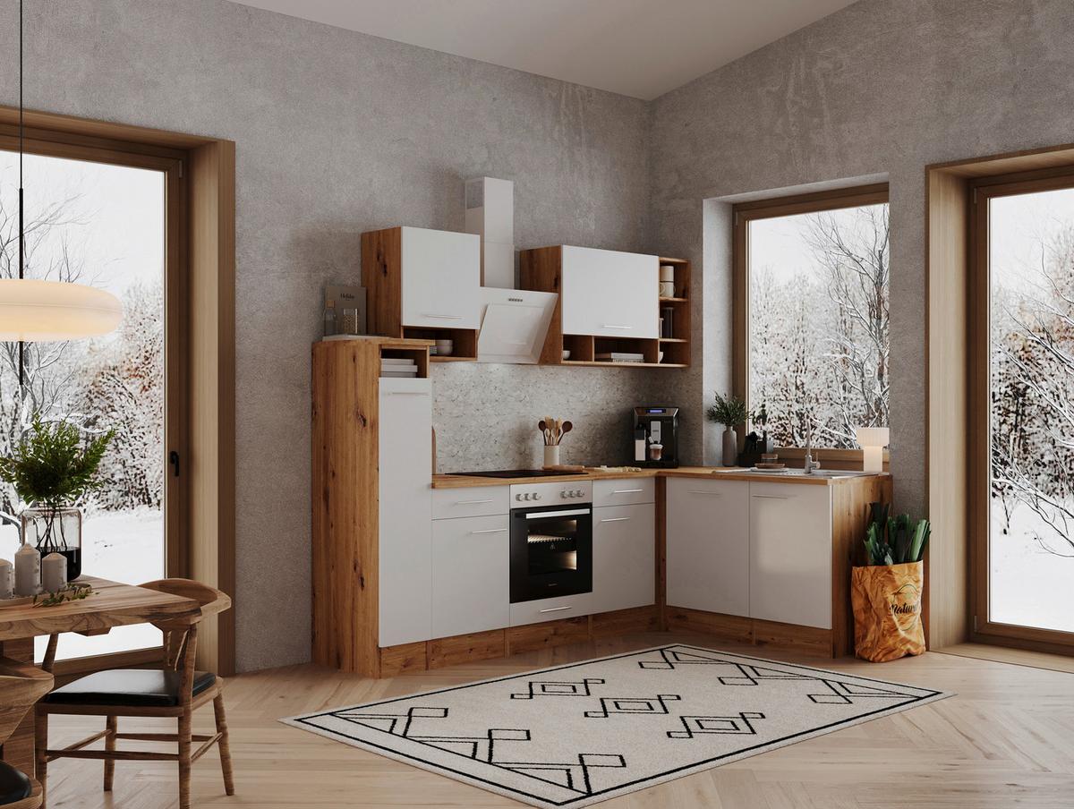 Eckküche Weiß/Eiche ca. 250x172 cm - Eichefarben/Weiß, Basics, Holzwerkstoff/Metall (250/172cm) - Respekta