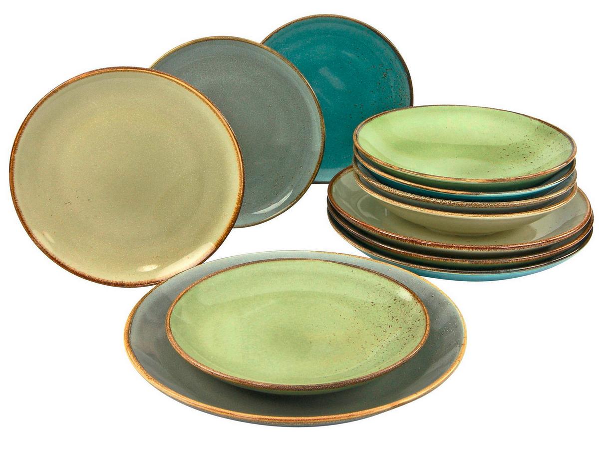 Kombinirani Servis Nature Collection, 12-Delni - zelena/večbarvno, Basics, keramika - Creatable