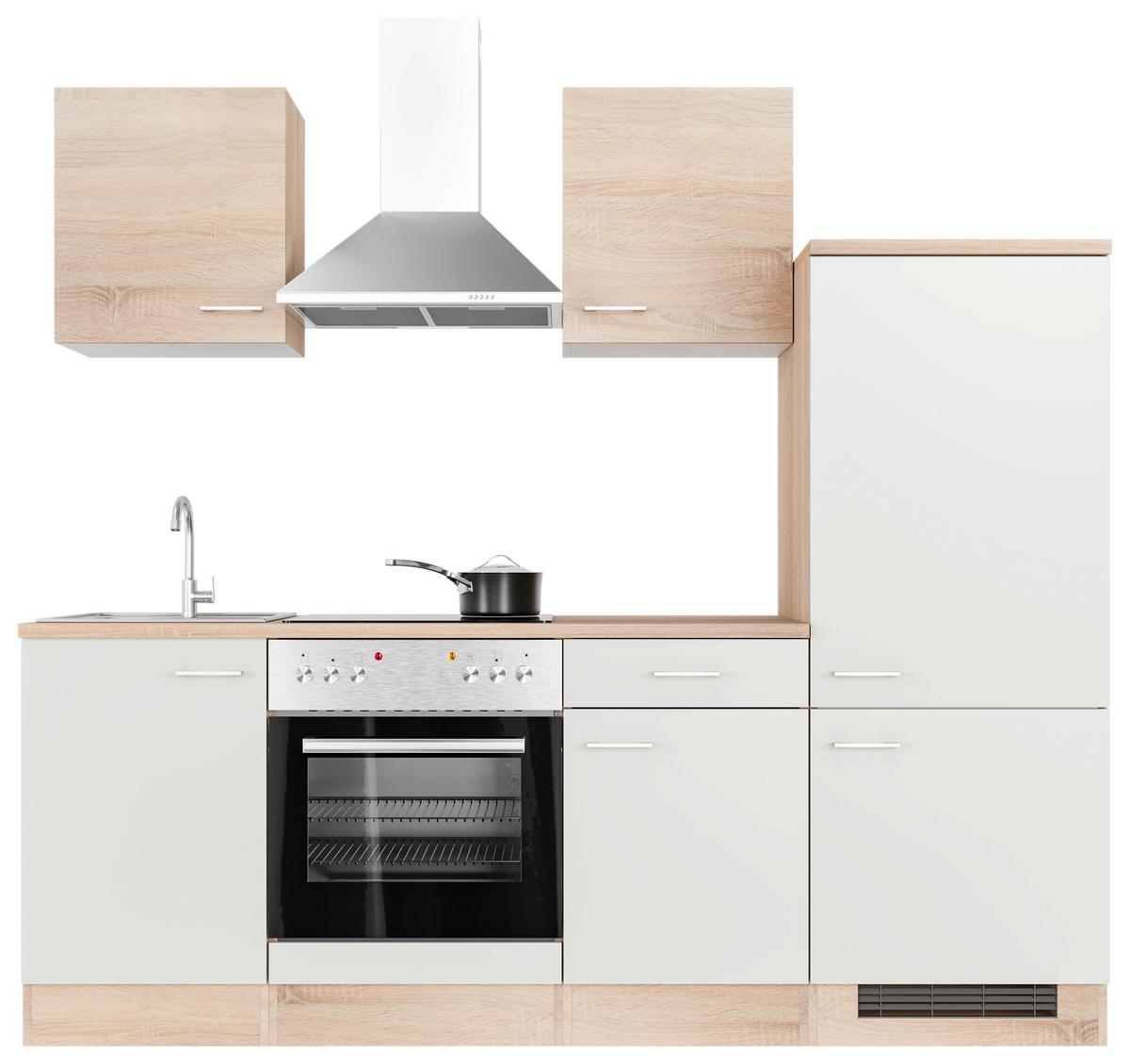 Küchenblock Samoa Weiß/Eichefarben mit Geräten - Alufarben/Weiß, MODERN, Holzwerkstoff/Kunststoff (220cm) - FlexWell