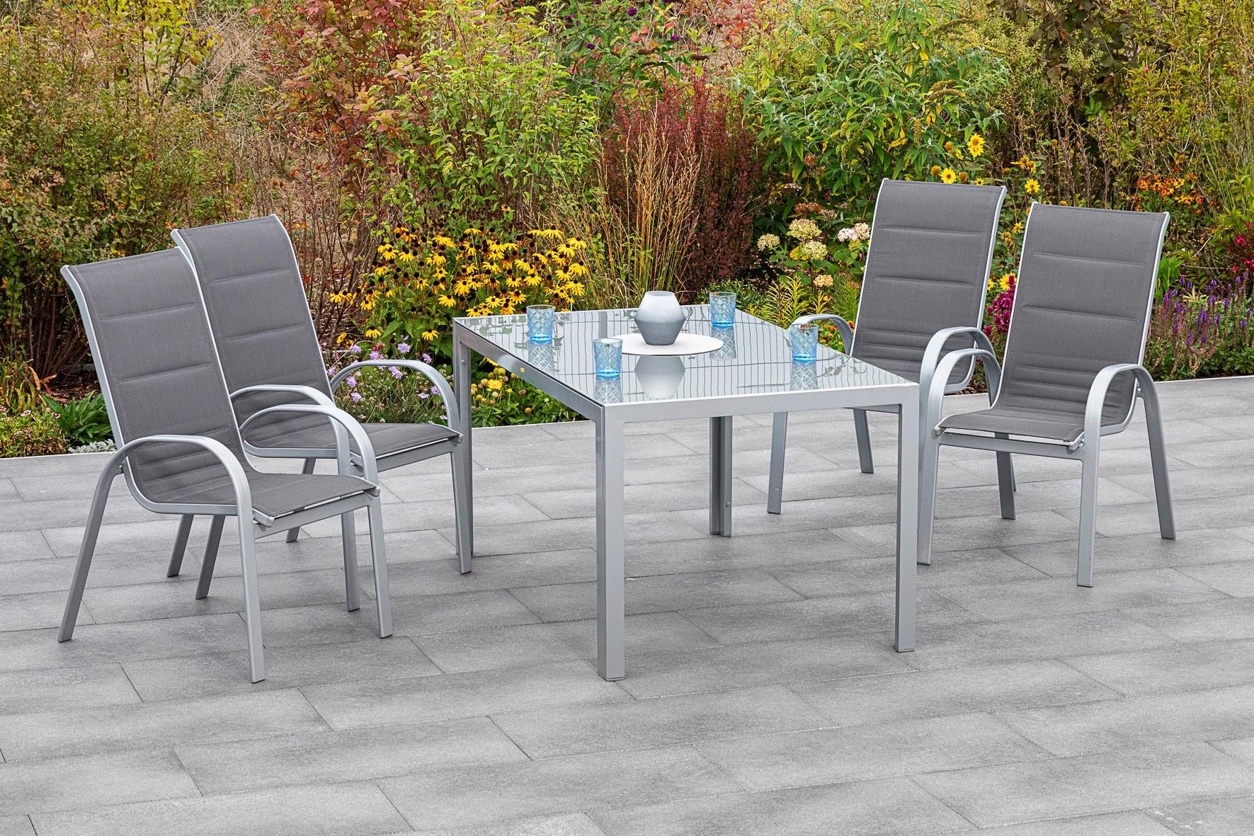Gartentisch ca. 150x90 cm Alu Silber/Glas - Silberfarben, MODERN, Glas/Metall (150/90/74cm) - Gardenson