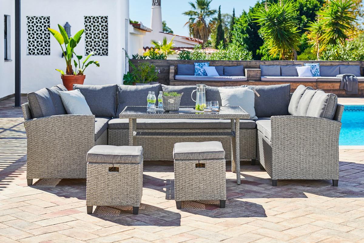 Lounge Garnitura Athena, Siva, Videz Ratana, 6-Delno - siva/črna, Moderno, kovina/umetna masa