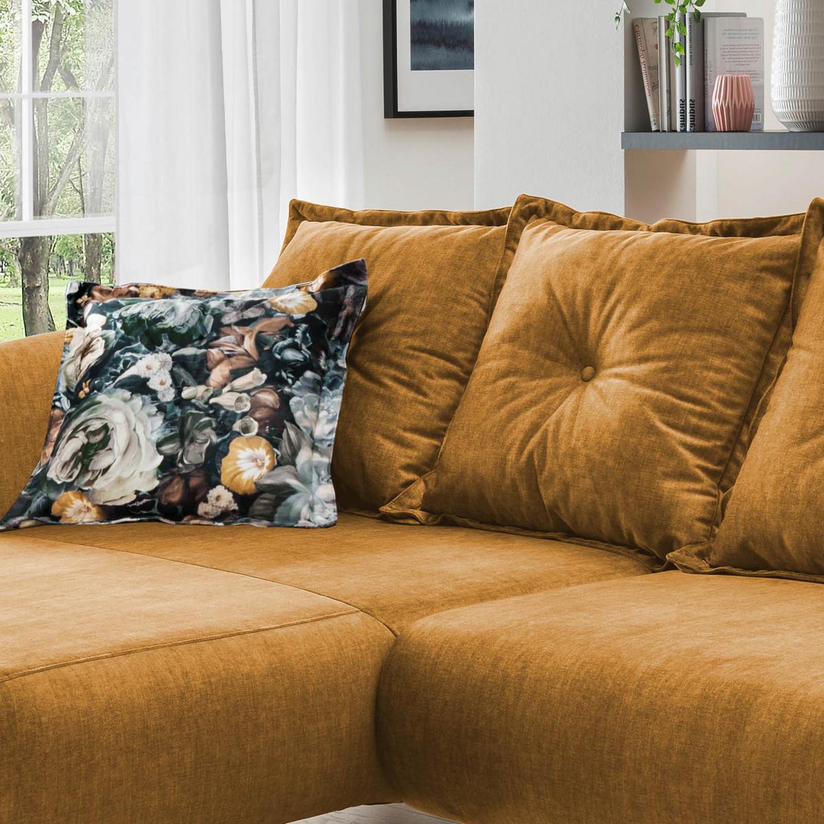 Wohnlandschaft Baggio Gelb Velours - Gelb/Buchefarben, MODERN, Holz/Textil (162/277cm) - Livetastic