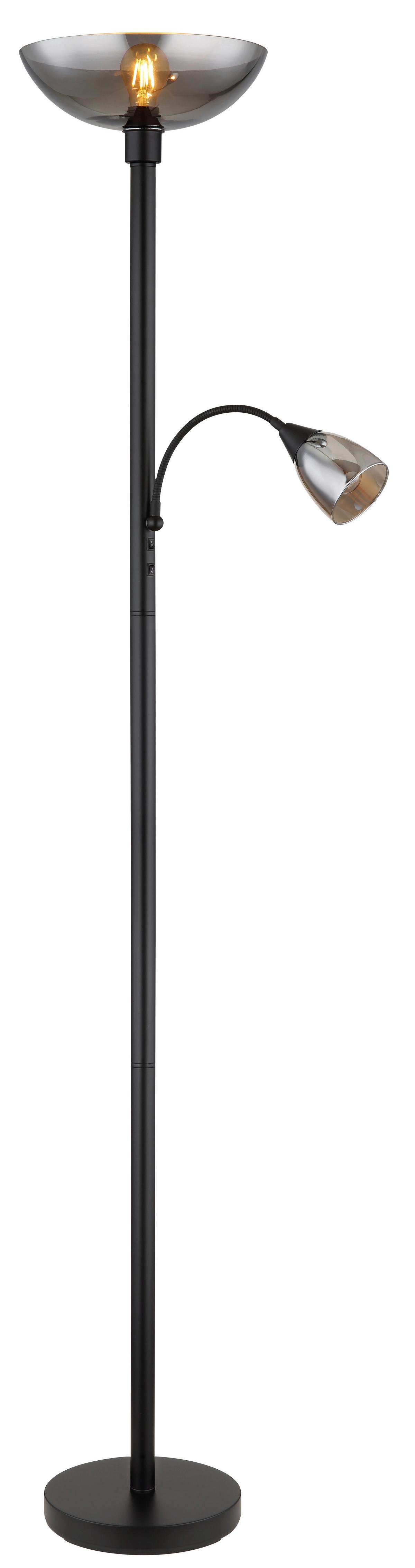 STEHLEUCHTE 58903 - Hellgrau/Schwarz, Konventionell, Glas/Textil (30/178cm) - Globo