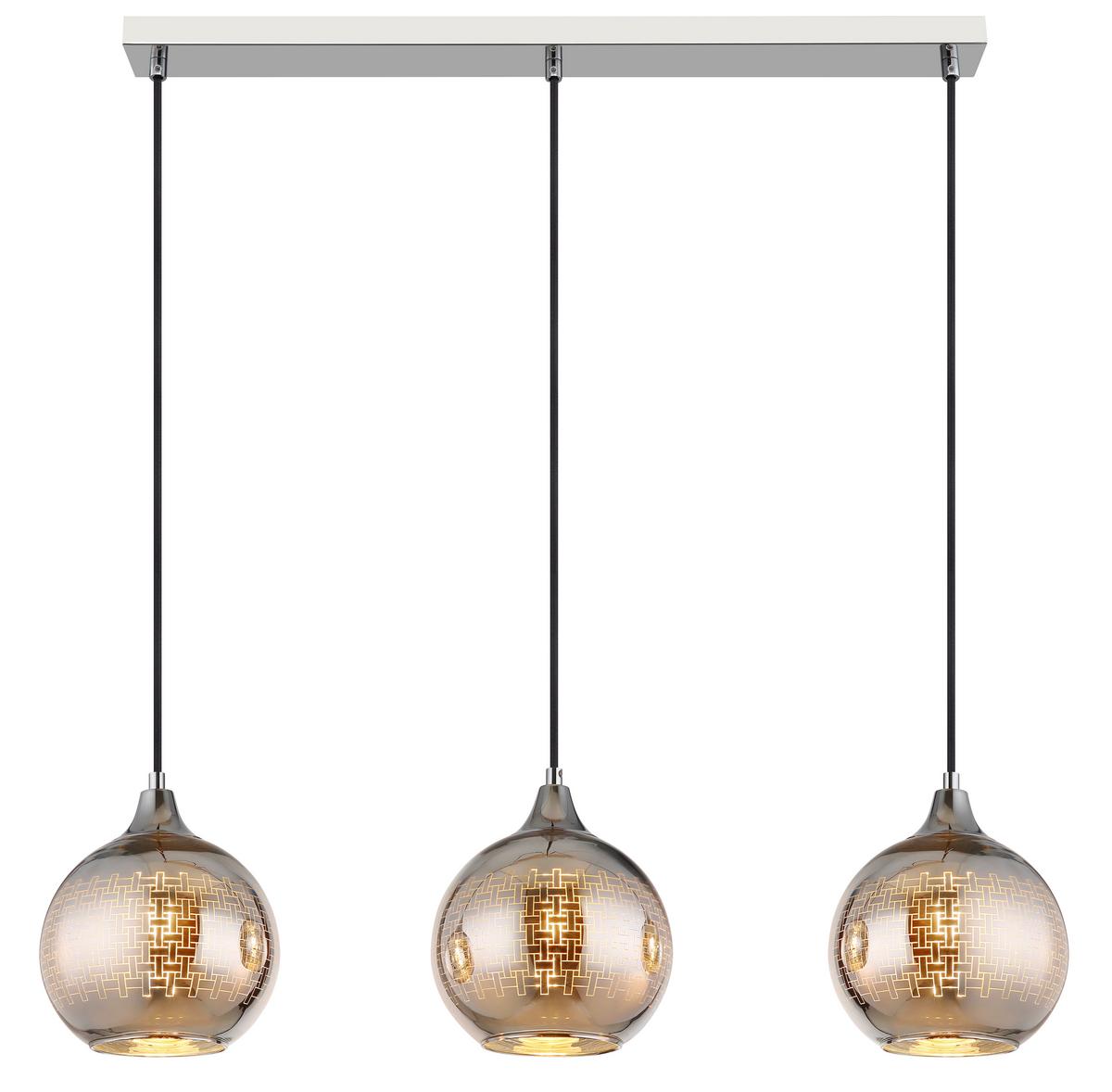 HÄNGELEUCHTE 16053-3 LOURDES - Chromfarben/Weiss, Basics, Glas/Textil (86/20/129cm) - Globo