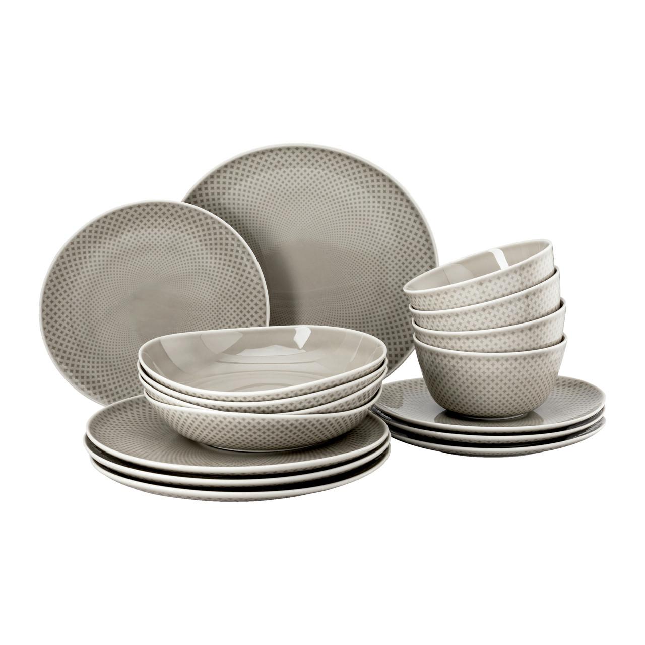 SERWIS OBIADOWO-ŚNIADANIOWY PEARL GREY ROSENTHAL - szary, Basics, ceramika (32/31,7/28,1cm) - Rosenthal