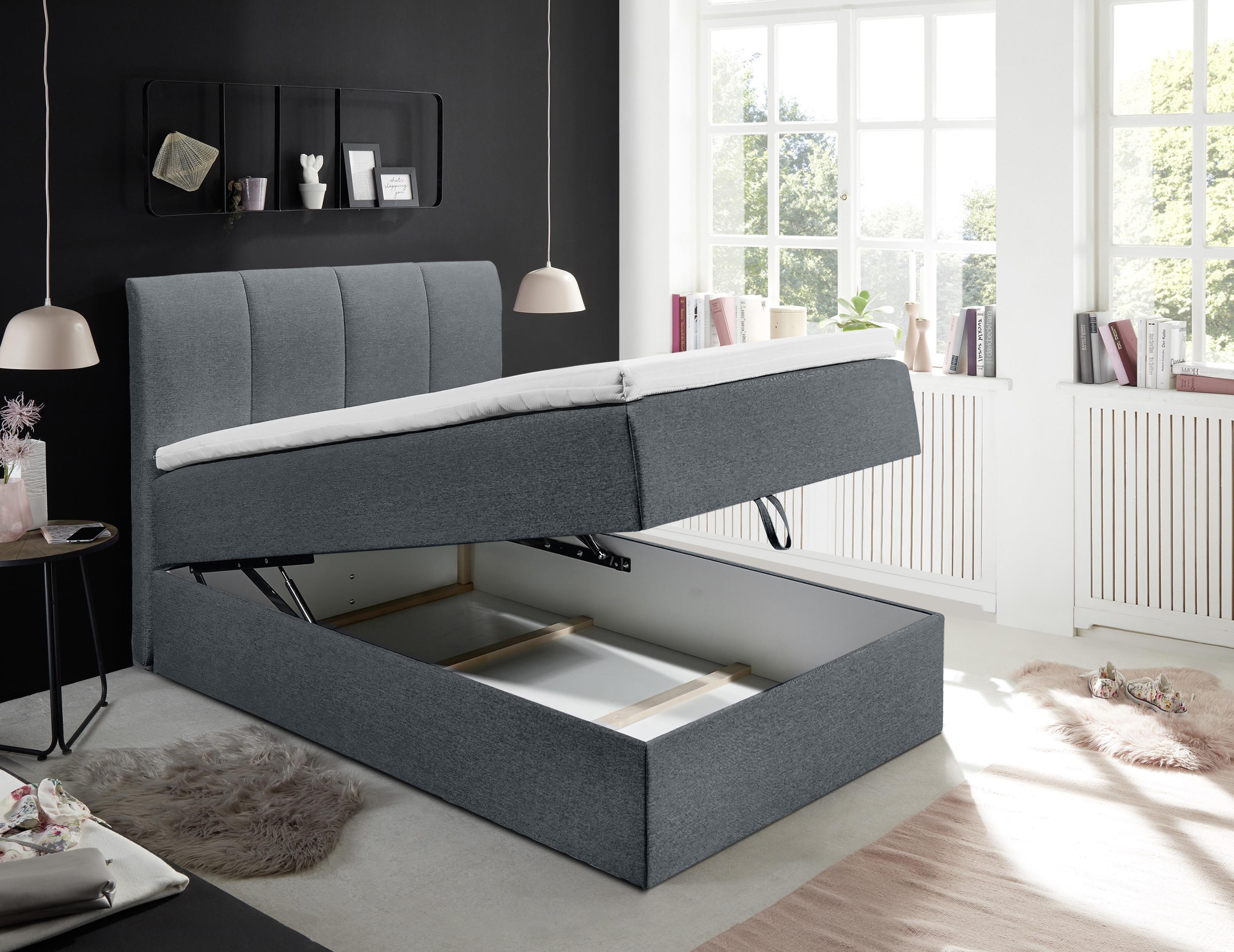 Boxspringbett Granada ca. 120x200 cm Anthrazit - Anthrazit/Schwarz, Basics, Kunststoff/Textil (120/200cm) - MID.YOU