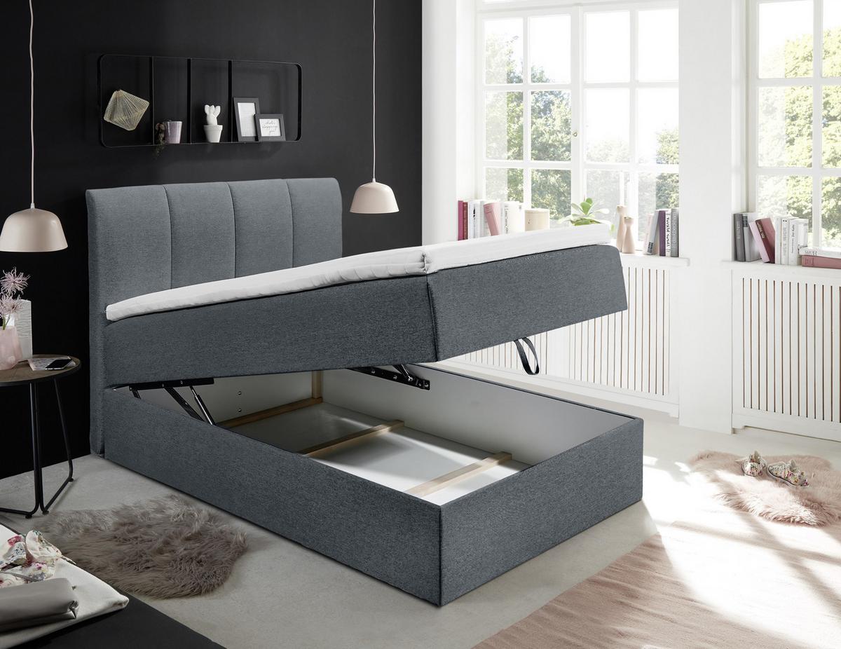 Boxspringbett Granada ca. 120x200 cm Anthrazit - Anthrazit/Schwarz, Basics, Kunststoff/Textil (120/200cm) - MID.YOU