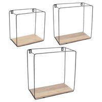 Set Zidnih Polica Ancona - boje hrasta/crna, Moderno, drvni materijal/metal (32/27/22/32/27/22/12cm) - Modern Living