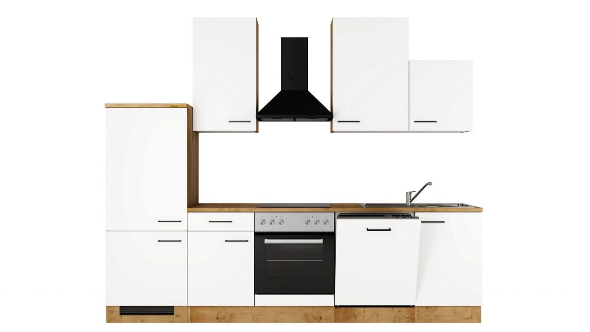 Küchenblock Avila m. Geräten Magnolie - Eichefarben/Magnolie, Trend, Holzwerkstoff/Metall (280cm) - FlexWell