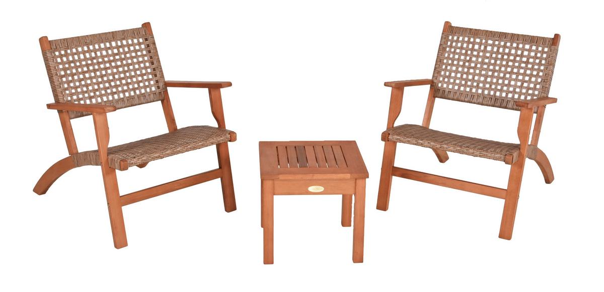 Balkonset 3-tlg. Eukalyptusholz - Eukalyptusholzfarben/Hellgrau, Basics, Holz/Kunststoff (81/75/61cm) - Gardenson