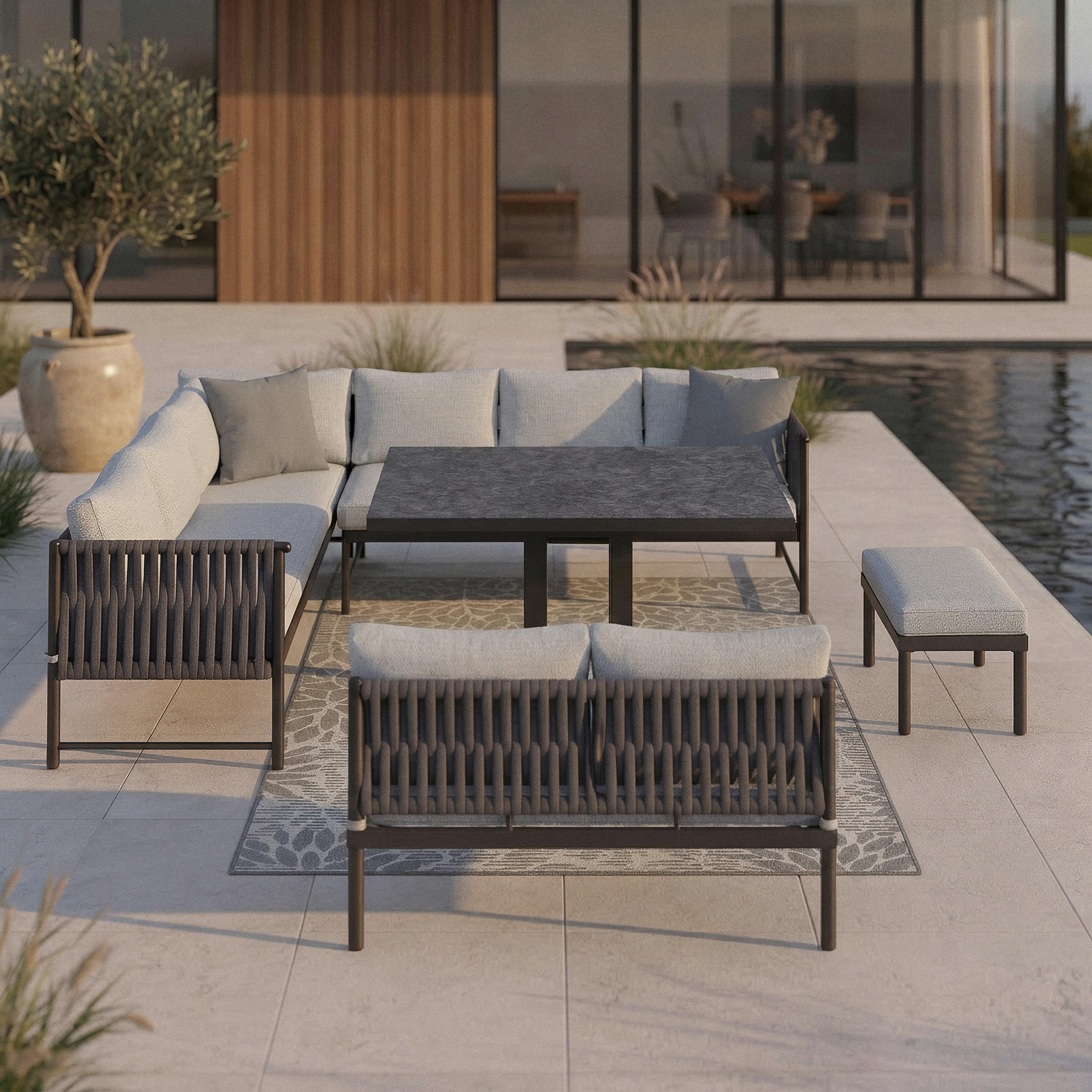 Dining-Loungeset Polly Hellgrau Outdoorstoff/Metall - Dunkelgrau/Hellgrau, MODERN, Kunststoff/Textil - Bessagi Garden