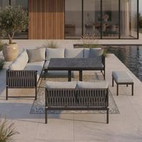 Dining-loungeset Polly - Dunkelgrau/Hellgrau, Modern, Kunststoff/Textil - Bessagi Garden
